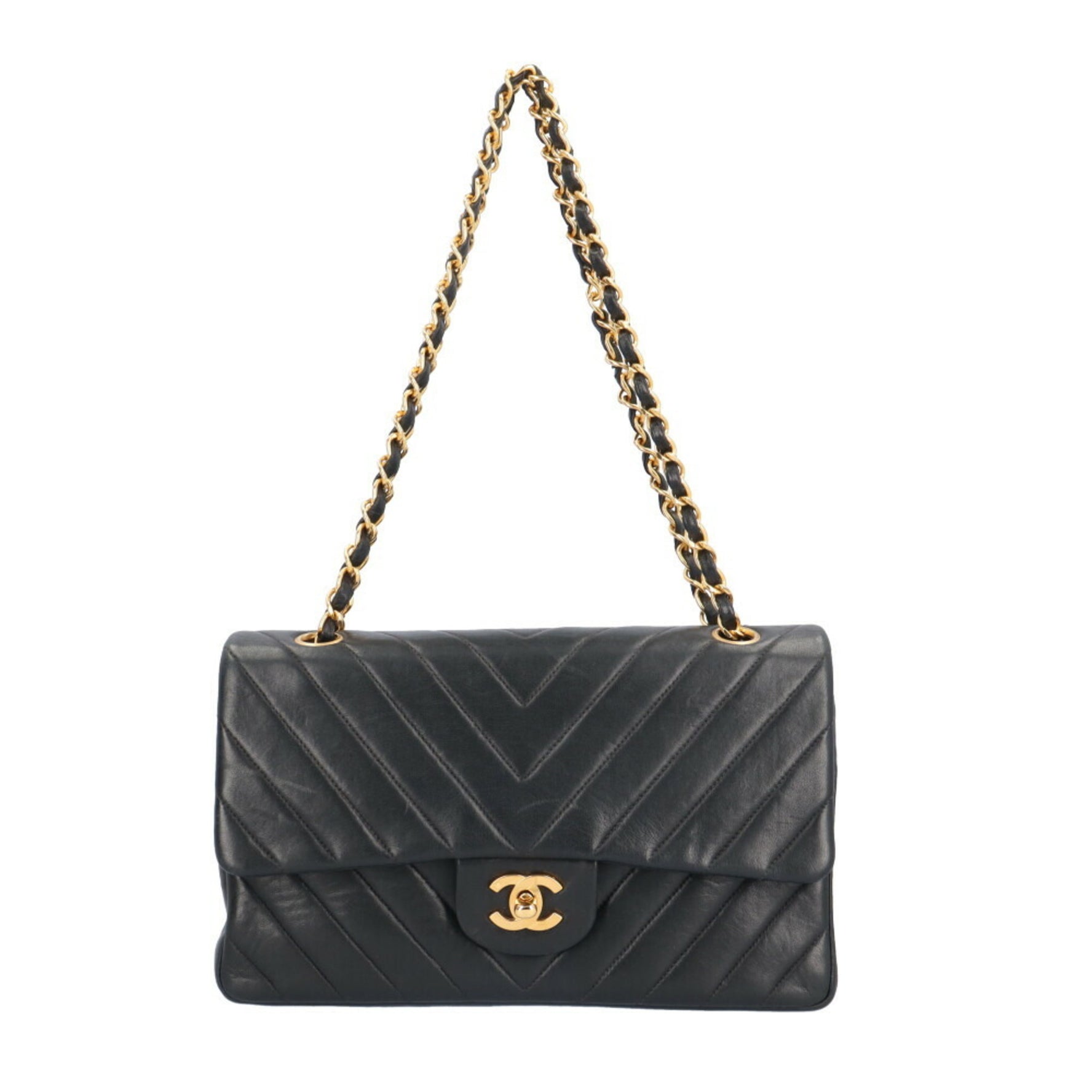 Chanel V-stitch shoulder bag lambskin ladies W flap chain