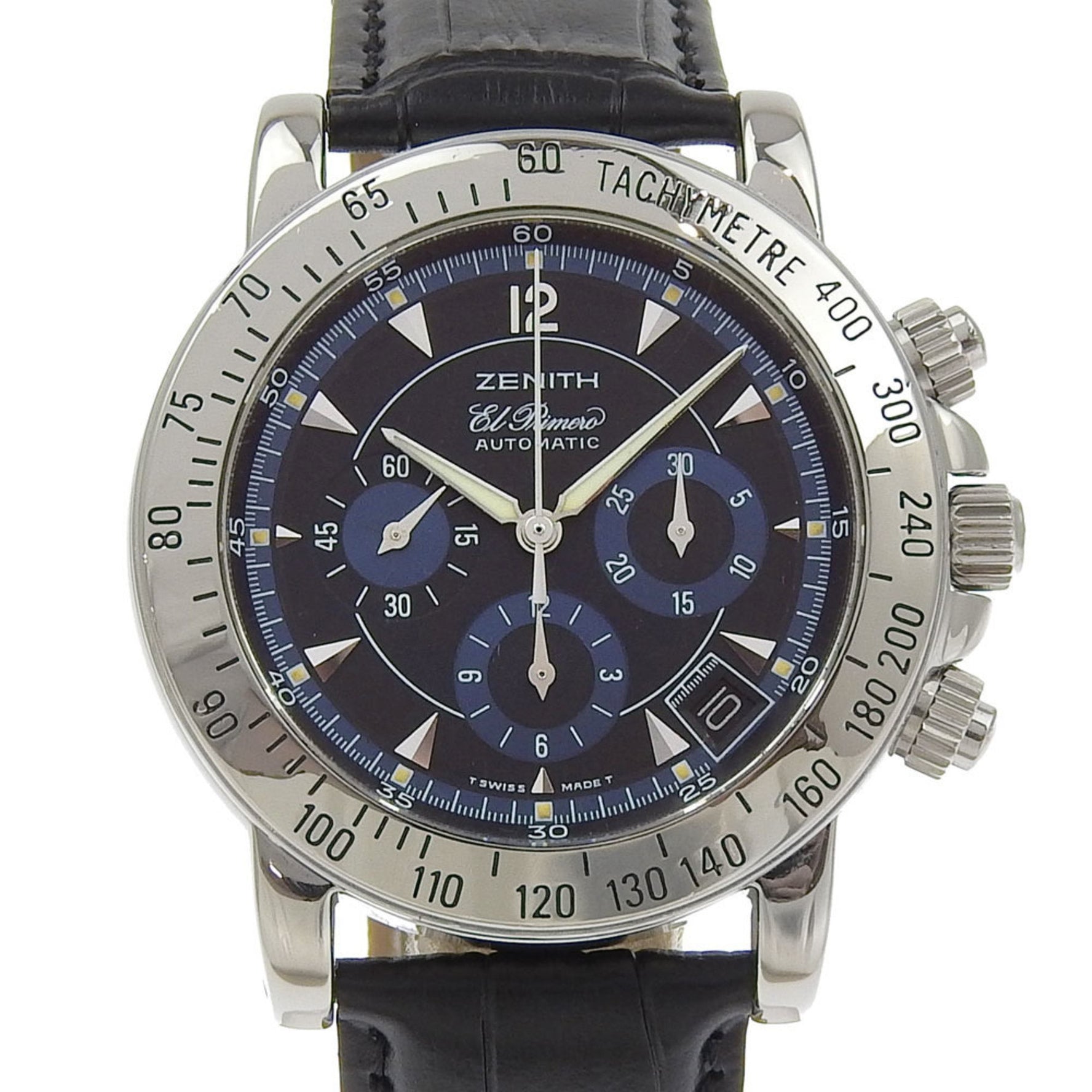 Zenith Rainbow Watch El Primero Date cal.400 02.0461.400 Stainless Steel x Embossed Leather Automatic Black Dial Men's