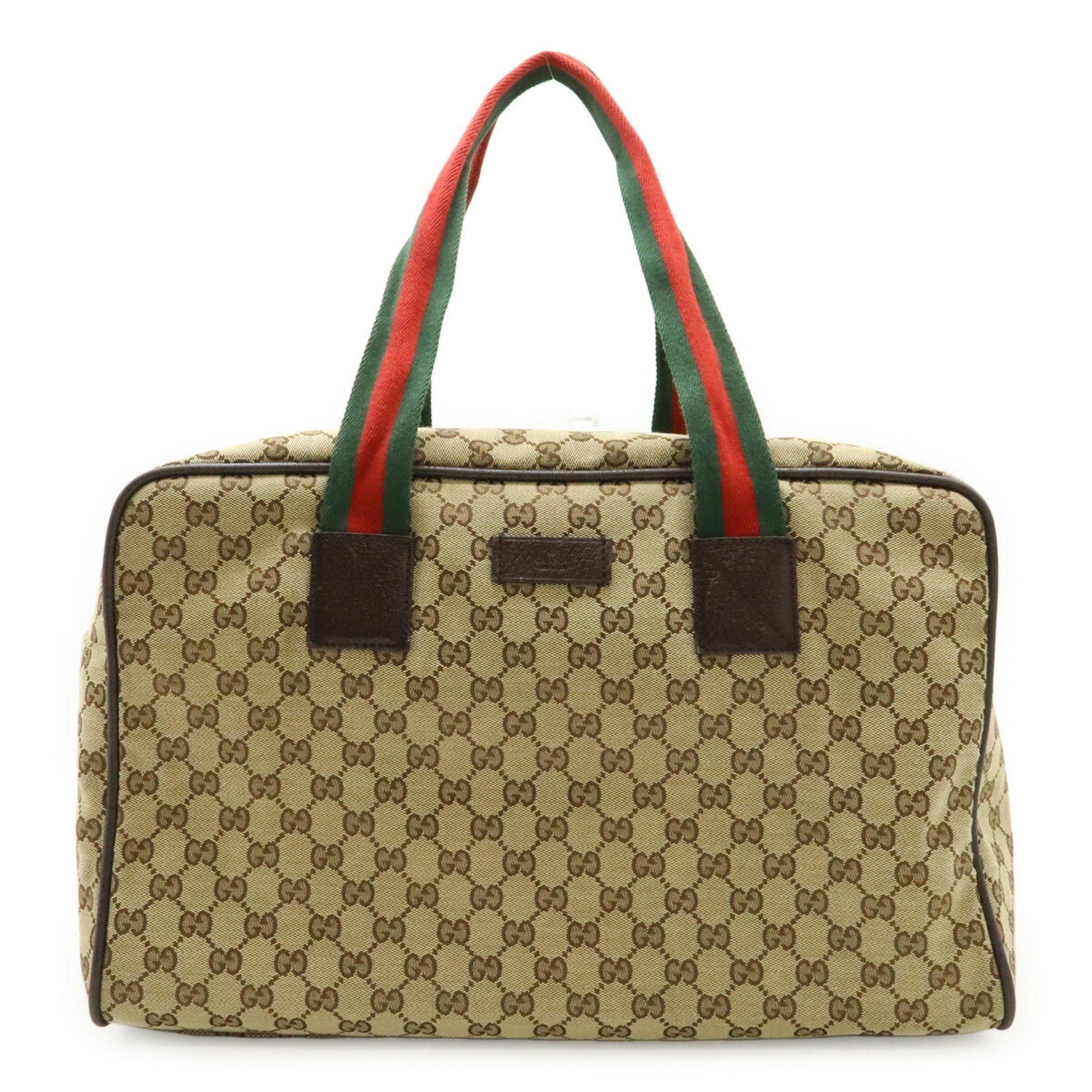 GUCCI GG Canvas Sherry Line Boston Bag Shoulder Leather Khaki Beige Red Green