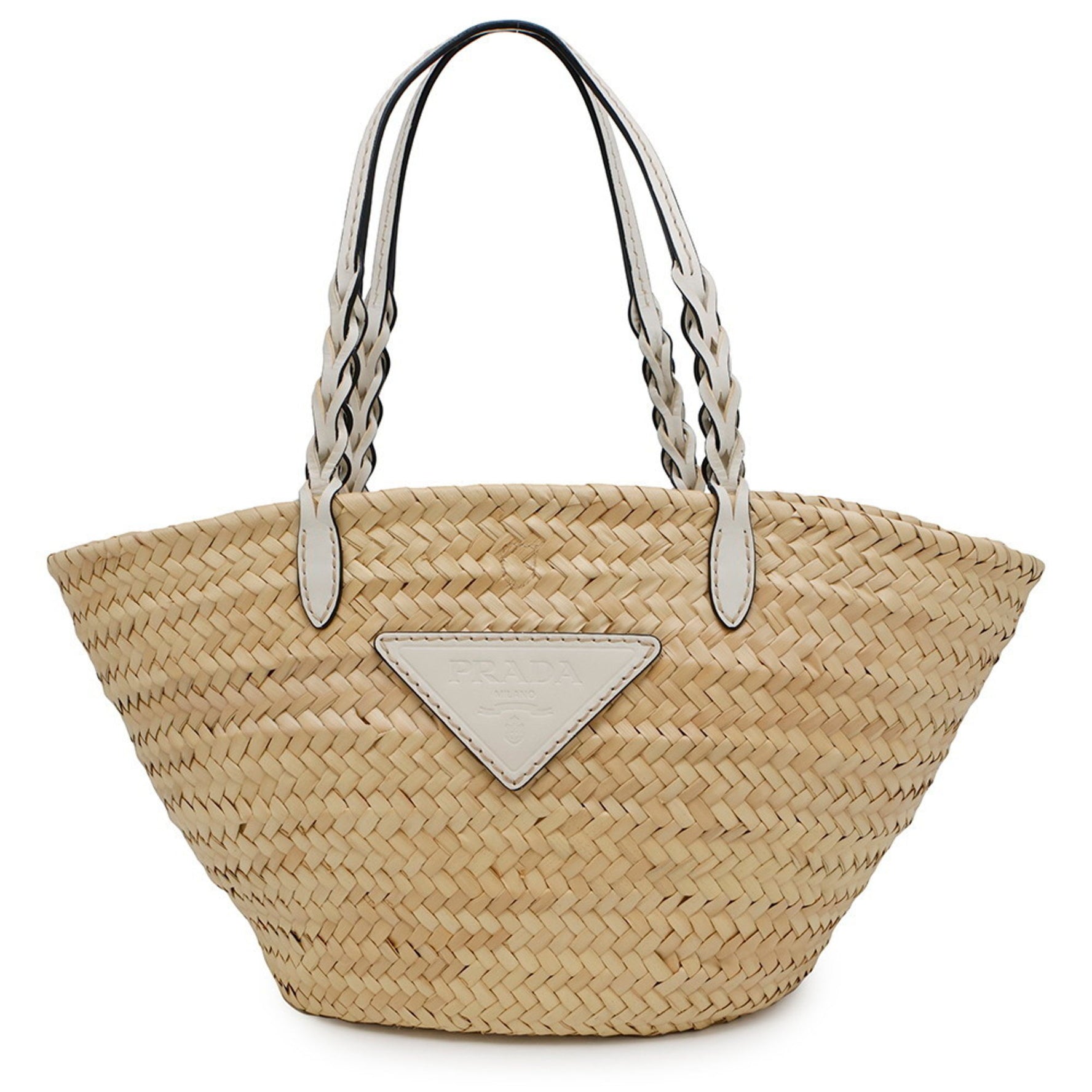 Prada Woven Palm Straw Tote Bag White