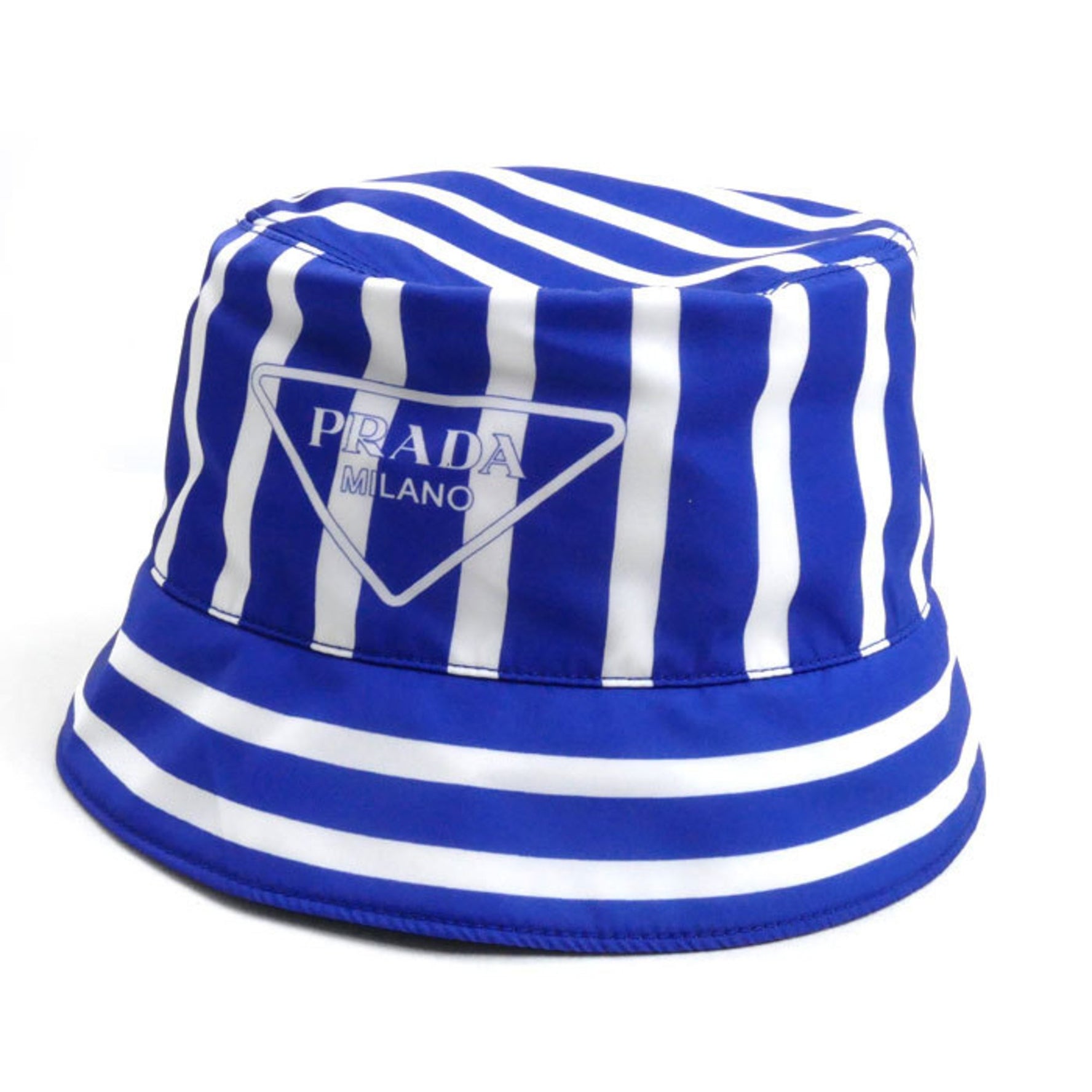 PRADA Striped Re-Nylon Hat Blue White M