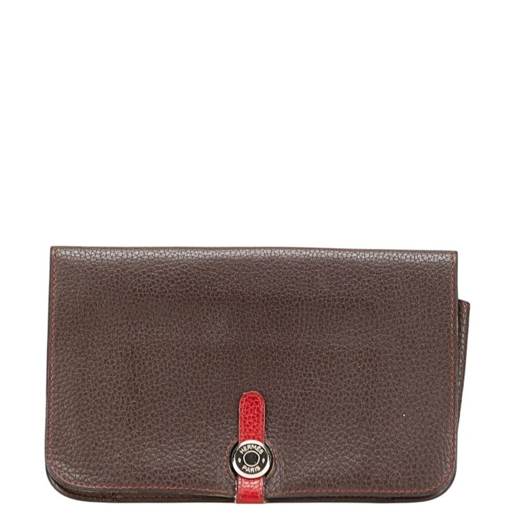 Hermes Hermès Dogon GM Duo Two-Tone Bifold Wallet in Chocolate Vermilion Togo