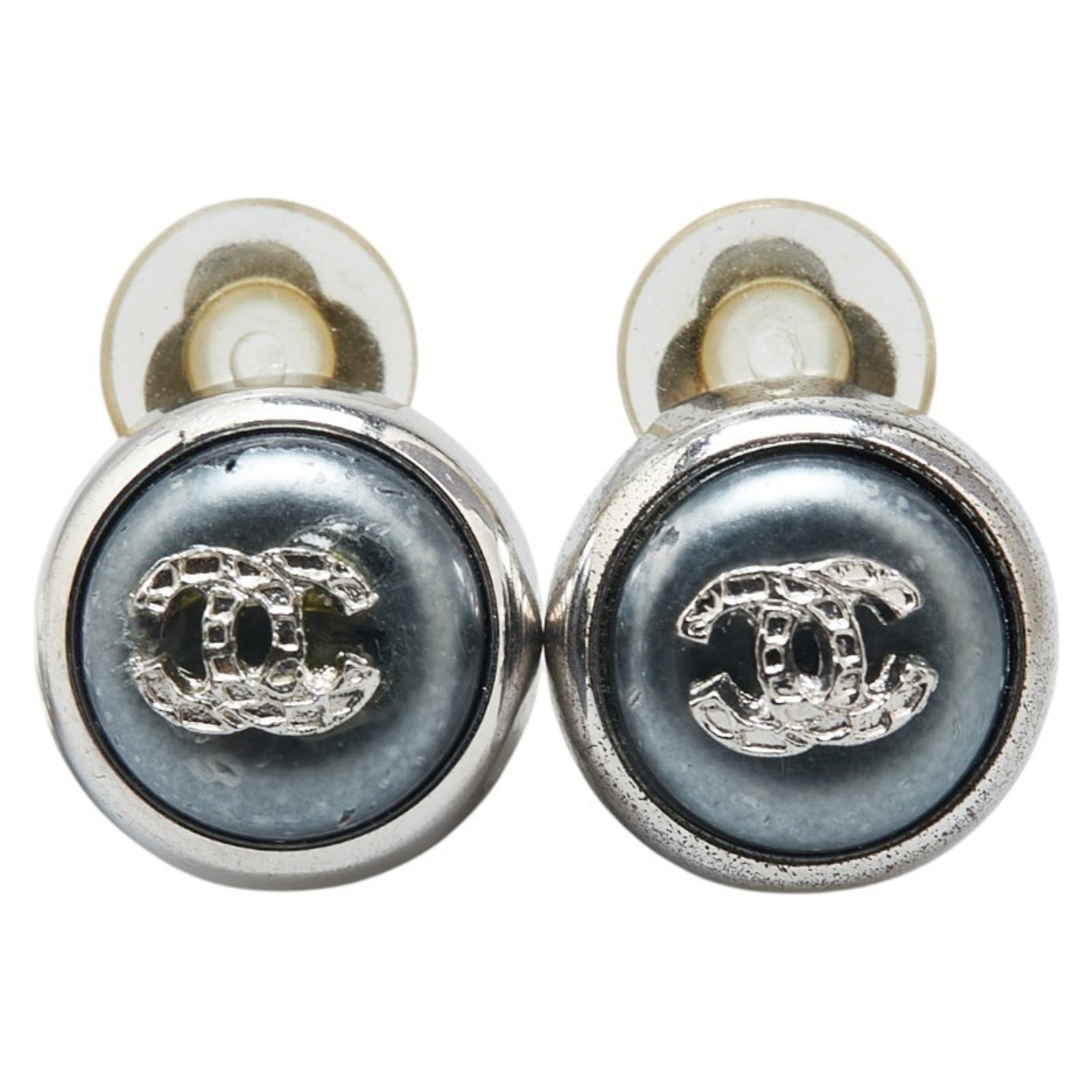 CHANEL Coco Mark Earrings in Silver and Blue Metal