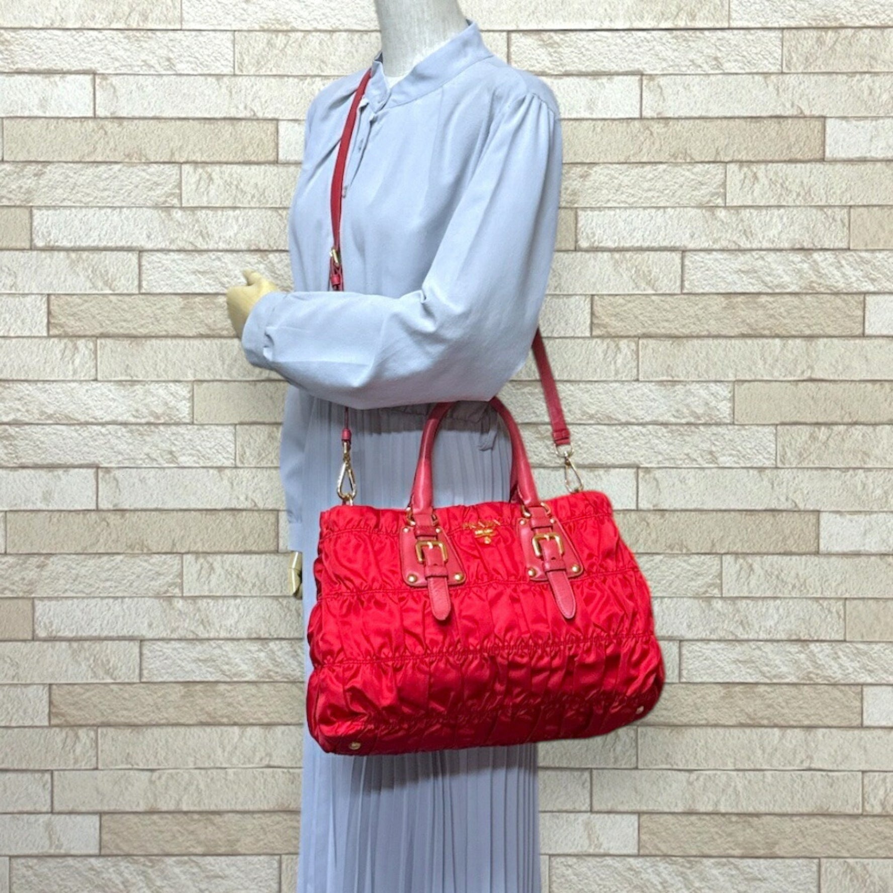 Prada Nylon Shoulder Bag BN2346 Red Women's PRADA 2-Way