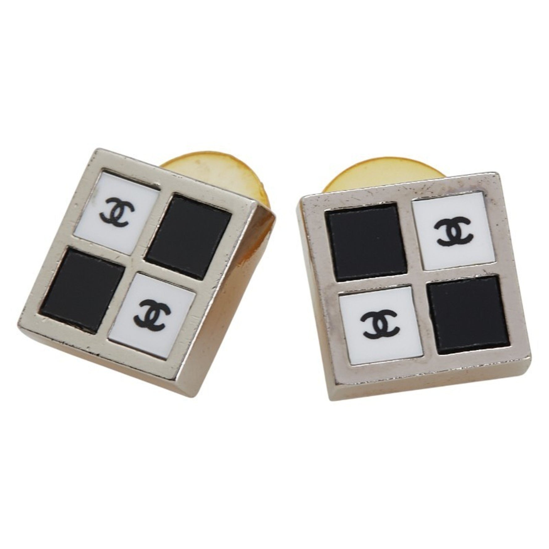 CHANEL Coco Mark Square Earrings in Silver Metal