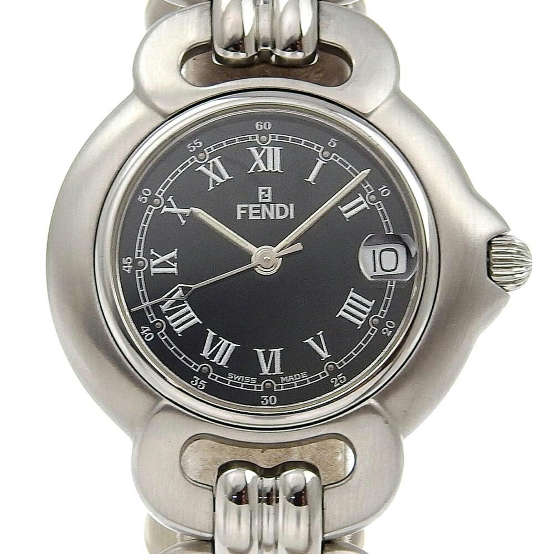 FENDI Watch Stainless Steel Quartz Analog Display Black Dial Ladies