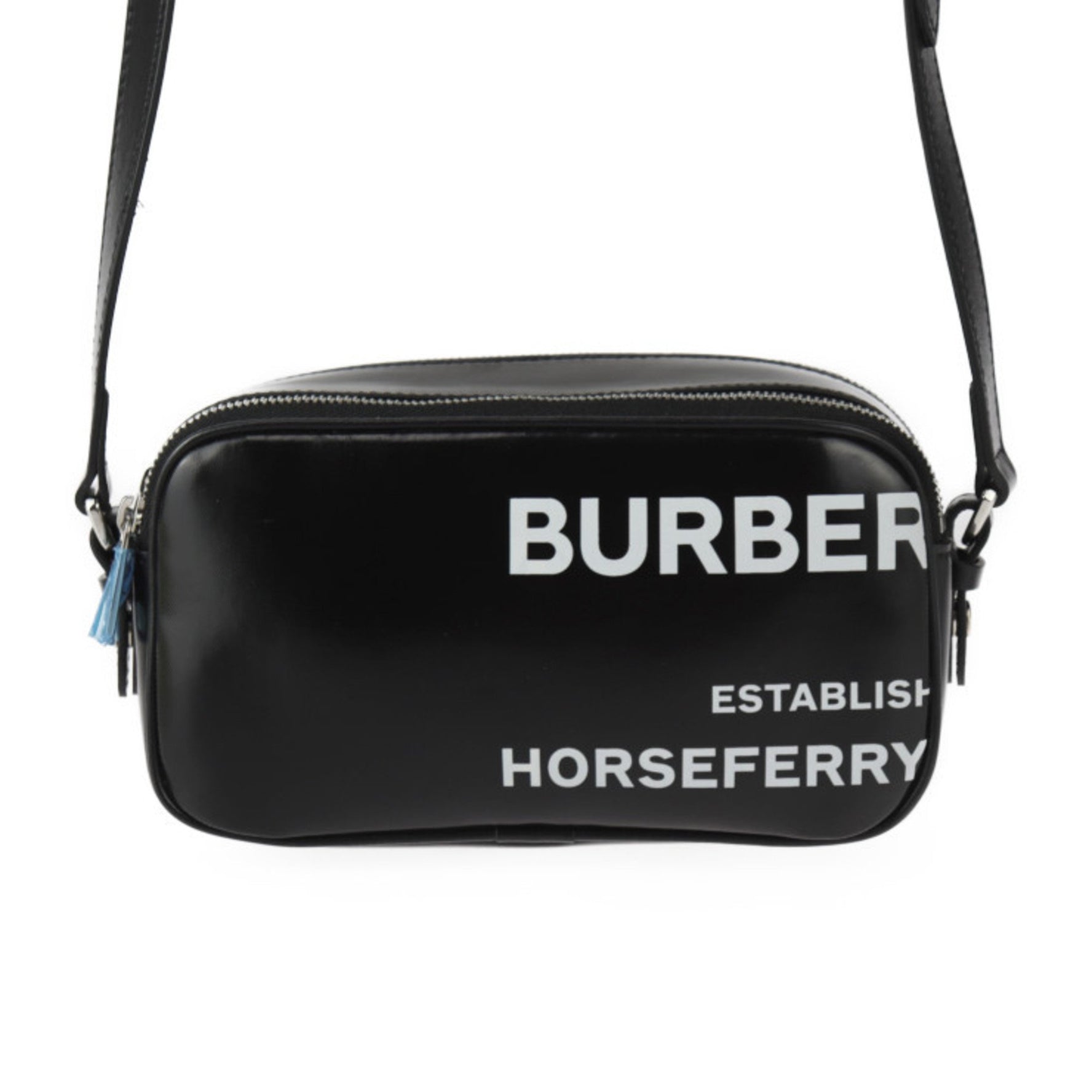 BURBERRY Camera Micro Horseferry Shoulder Bag Coated Canvas Leather Black White Crossbody Pochette