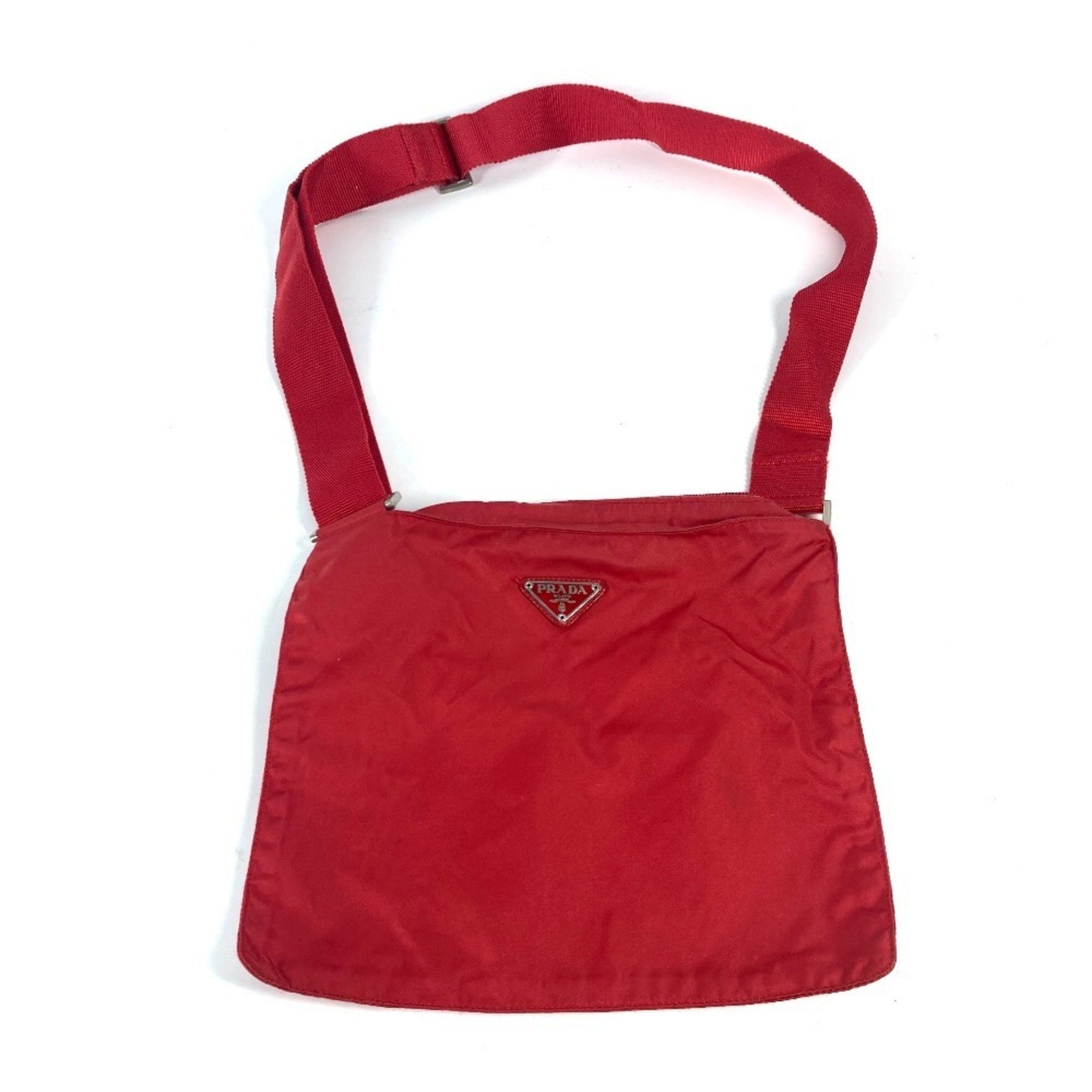 PRADA Crossbody Bag Triangle Logo Plate Pochette Shoulder Nylon Men's Red