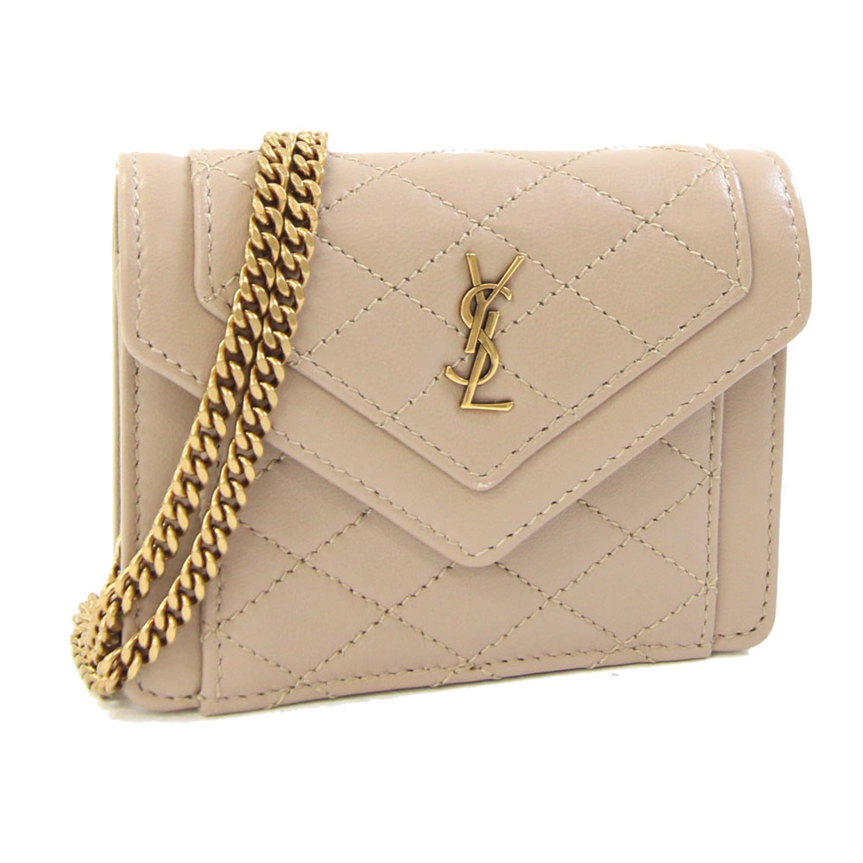 Saint Laurent Gaby Micro Shoulder Bag Leather Quilted Pochette with Chain Strap
