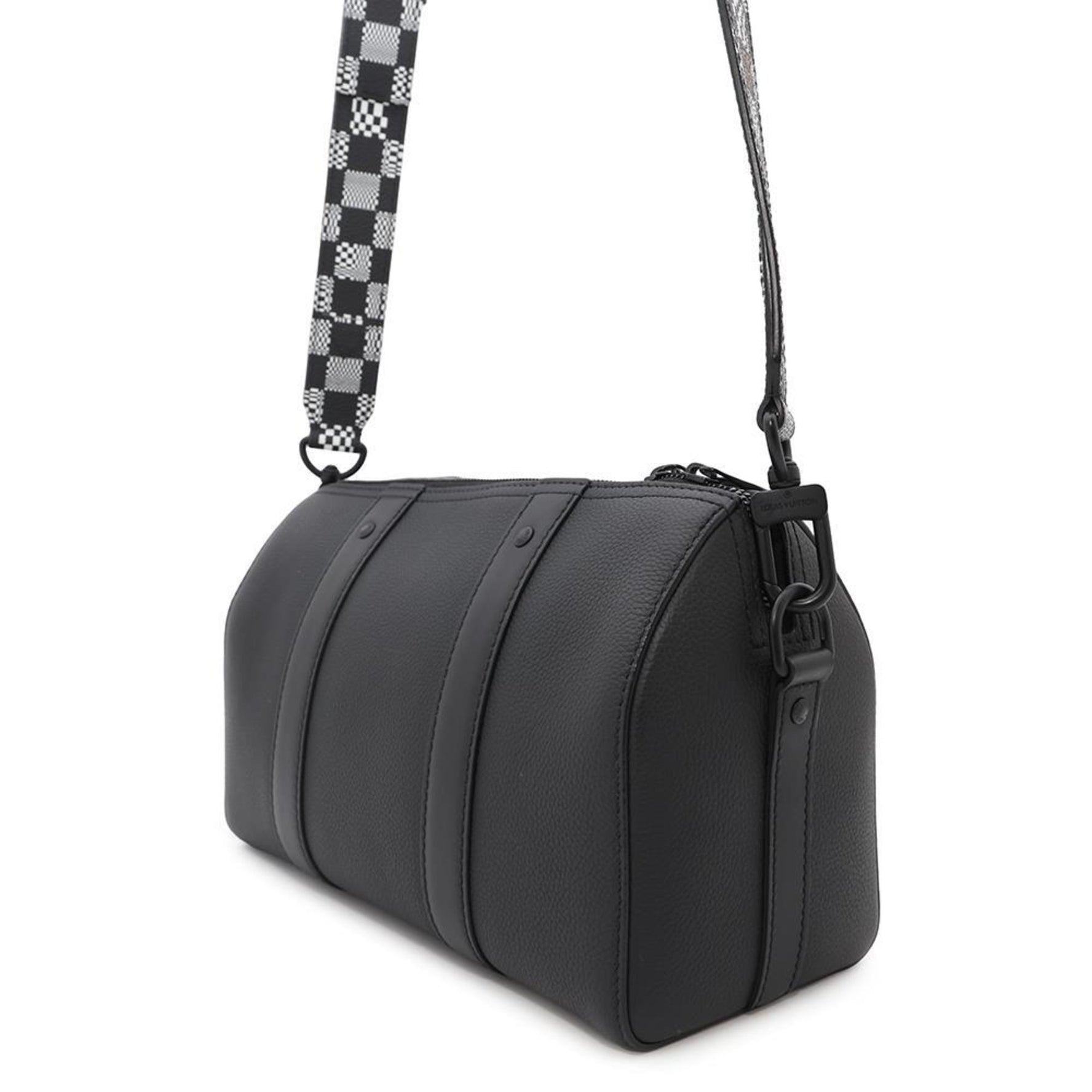 Louis Vuitton Shoulder Bag Grain Leather Damier Distorted City Keepall Black