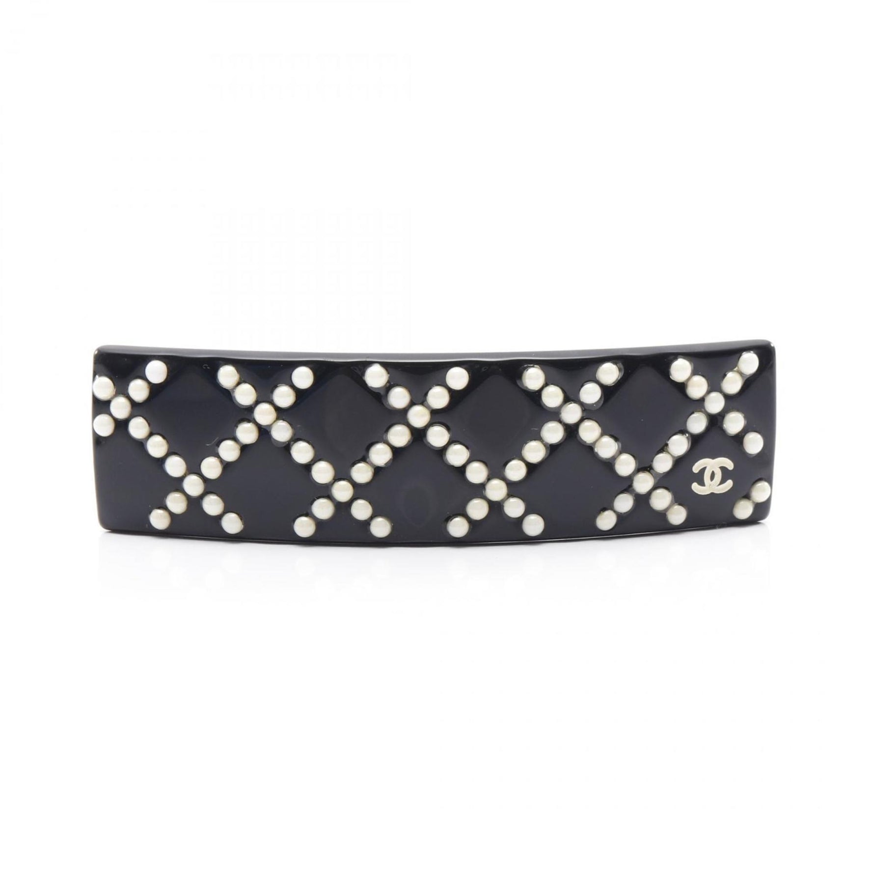 CHANEL Matelasse Coco Mark Barrette Accessory, Plastic, Black/White