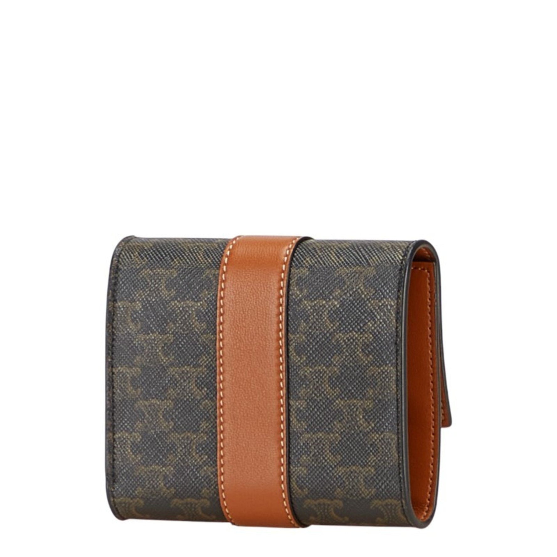Celine Triomphe Tri-fold Wallet in Black and Brown Leather