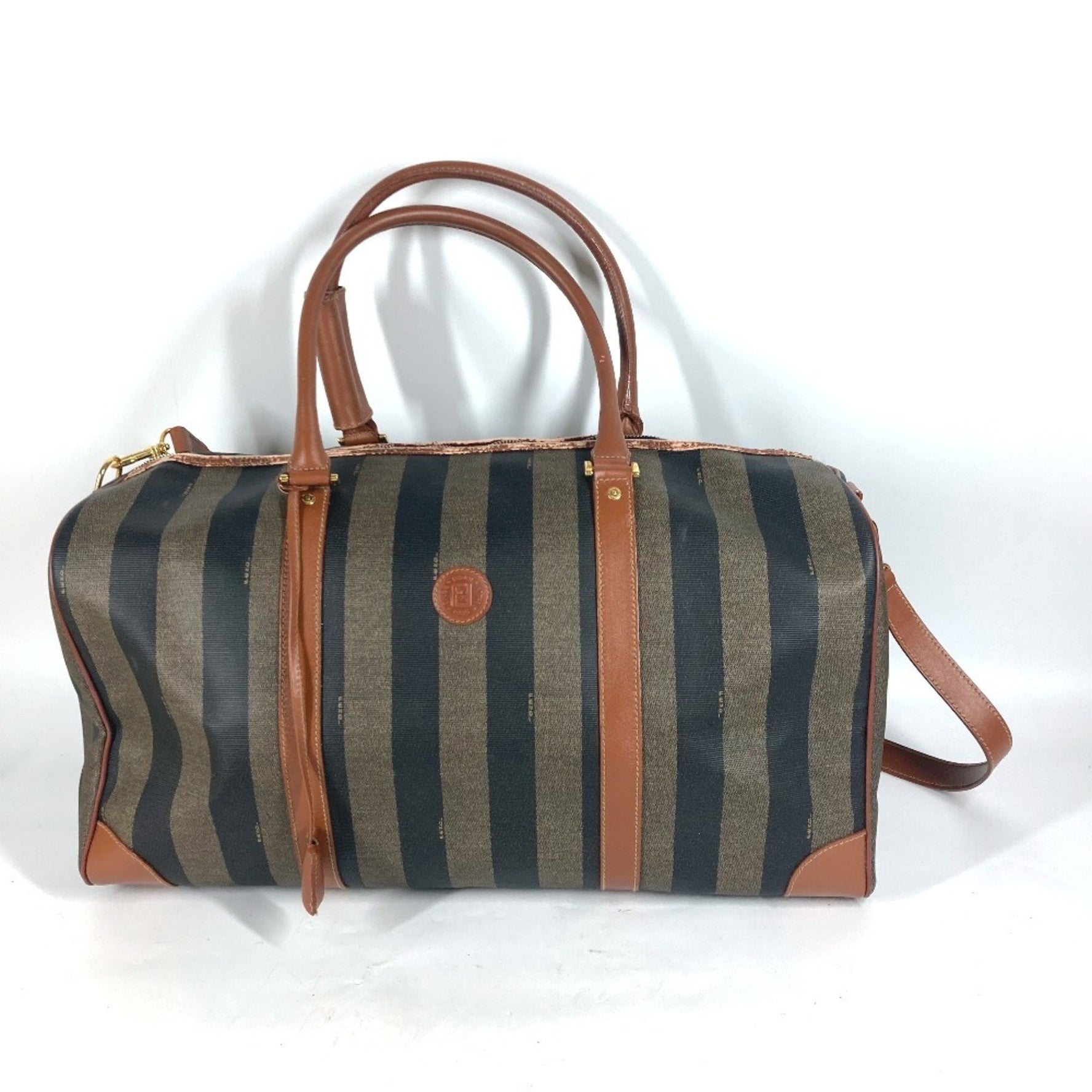 FENDI Bag, Pecan Shoulder Travel Boston PVC/Leather, Brown
