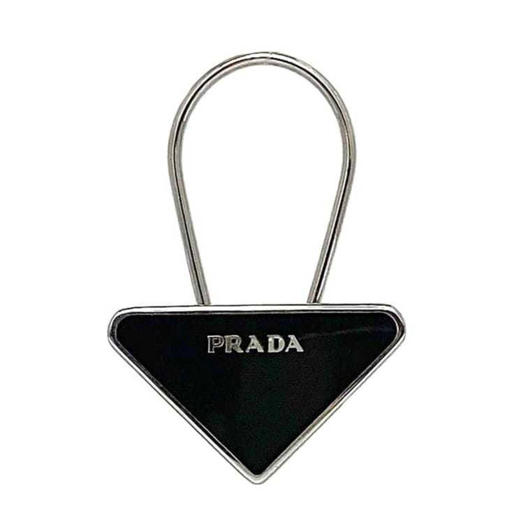 Prada Key Ring Black and Silver Metal Holder Plate Box Men's Bag Charm
