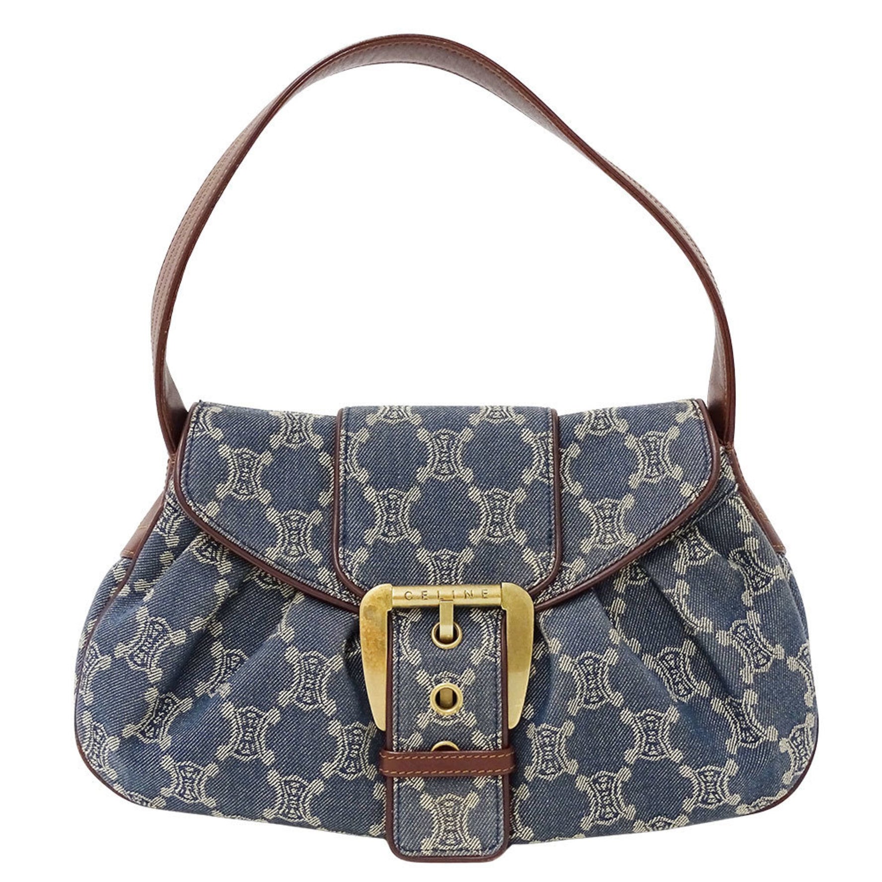 Celine Triomphe shoulder bag in denim blue and brown