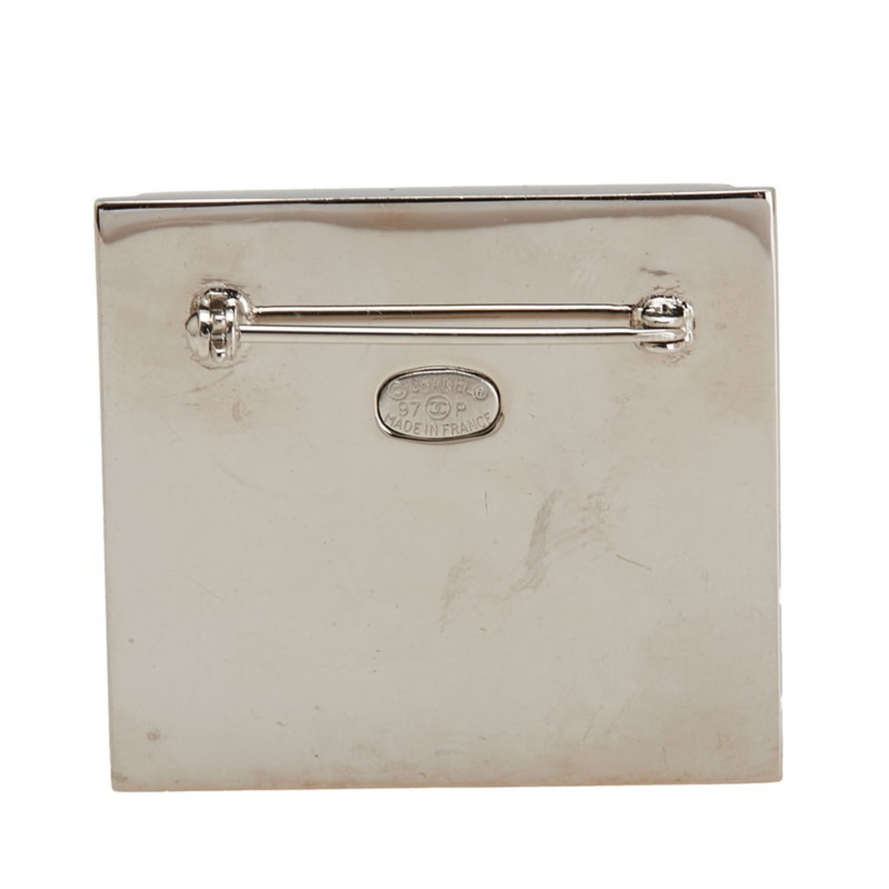 Vintage Chanel Coco Mark Logo Square Brooch in Metal