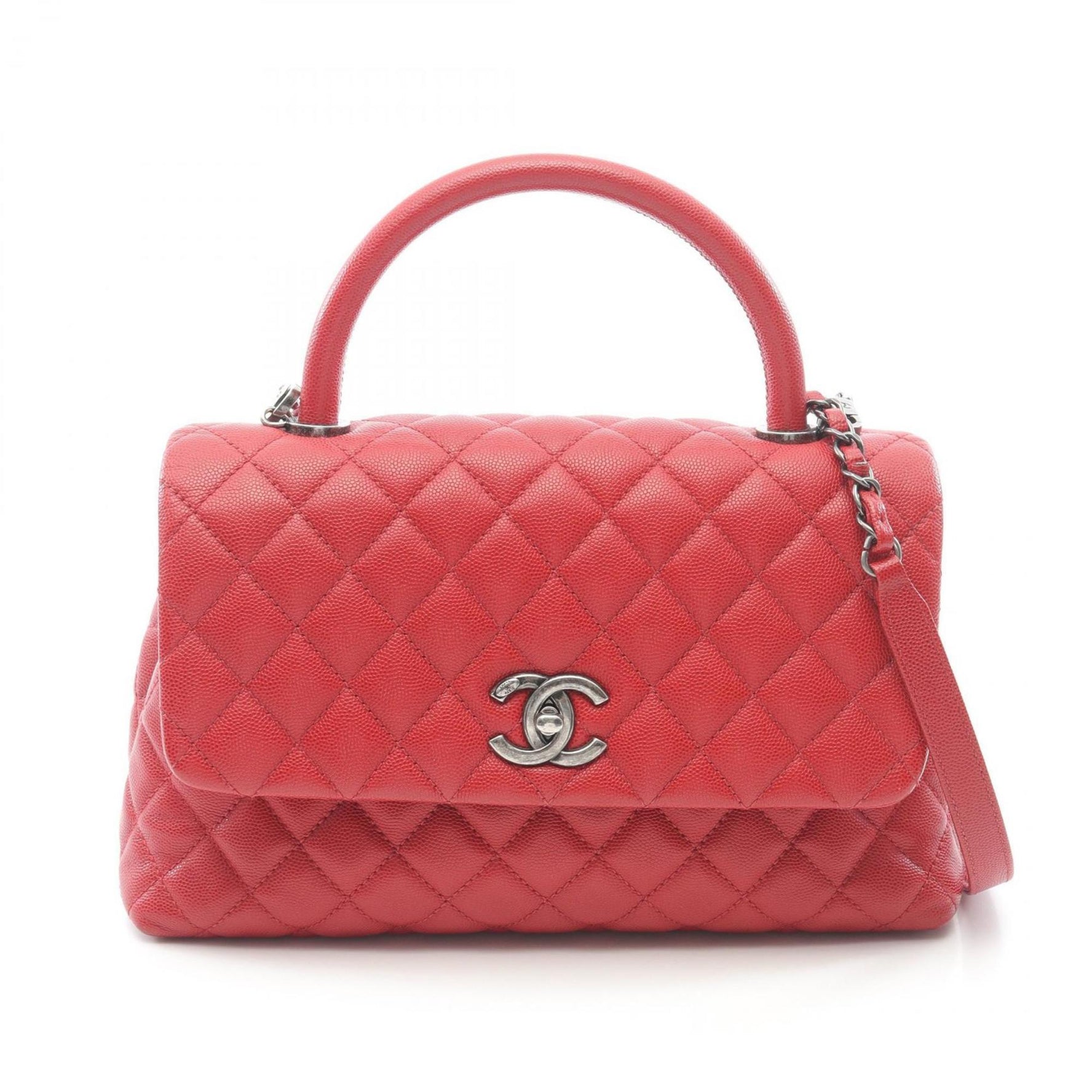 CHANEL Coco Handle 29 Flap Matelasse Handbag Caviar Skin (Grained Calf) Red