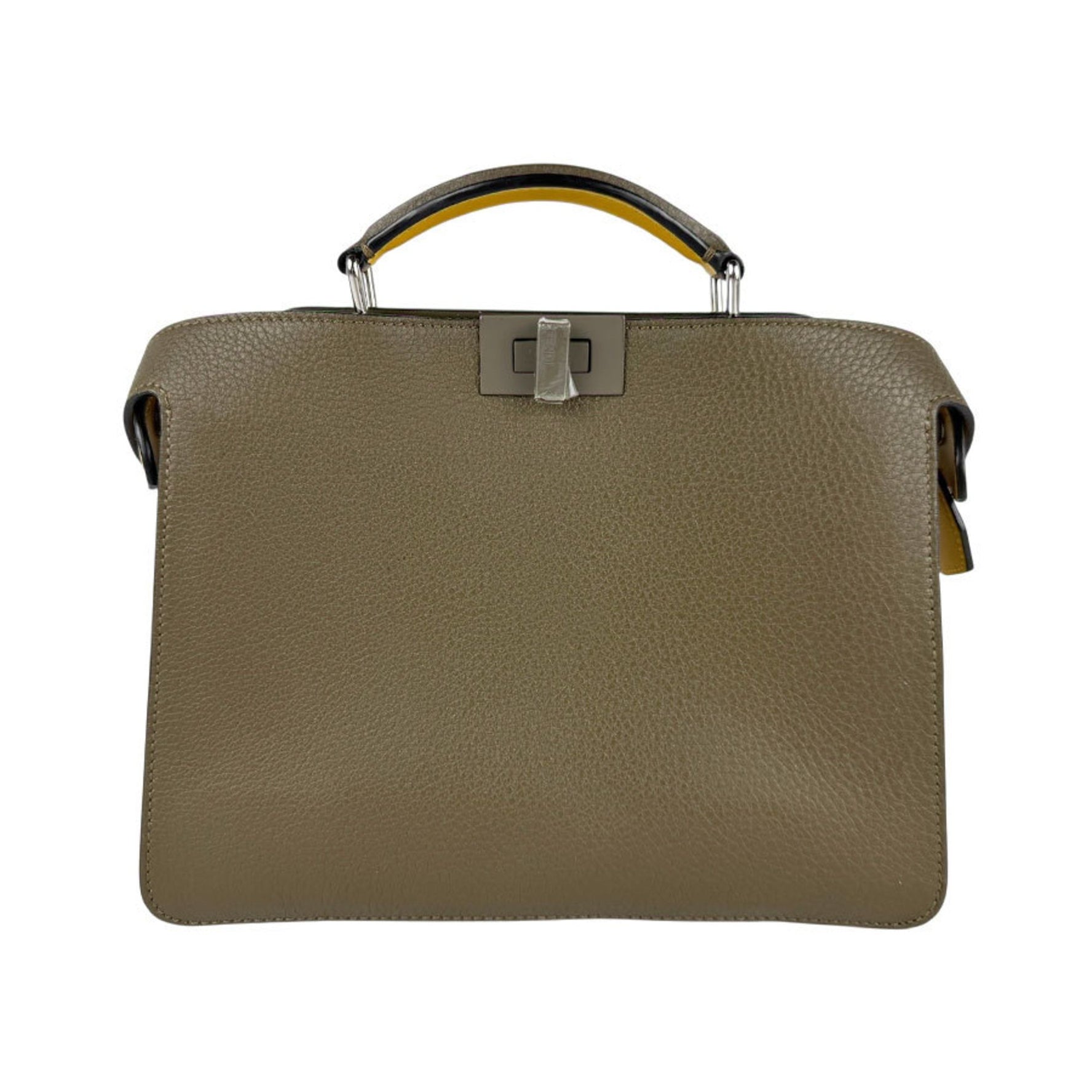 FENDI Peekaboo ISeeU X-Cross Leather Shoulder Bag in Khaki, Yellow, and Silver
