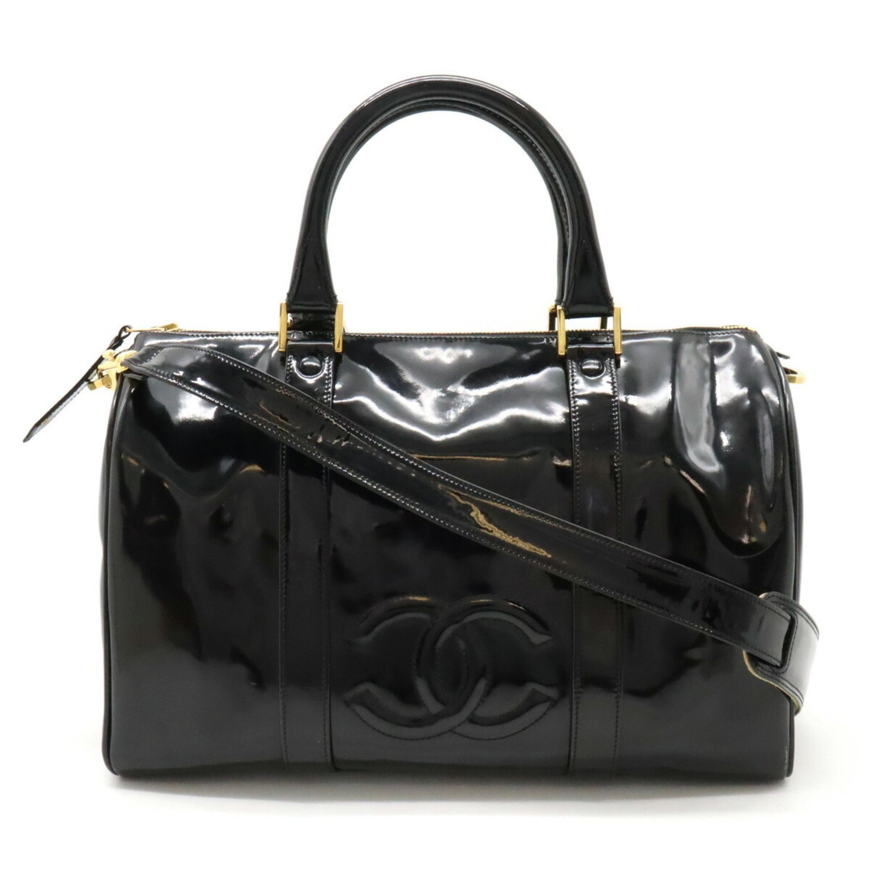 CHANEL Coco Mark Handbag Boston Bag Shoulder Enamel Patent Leather