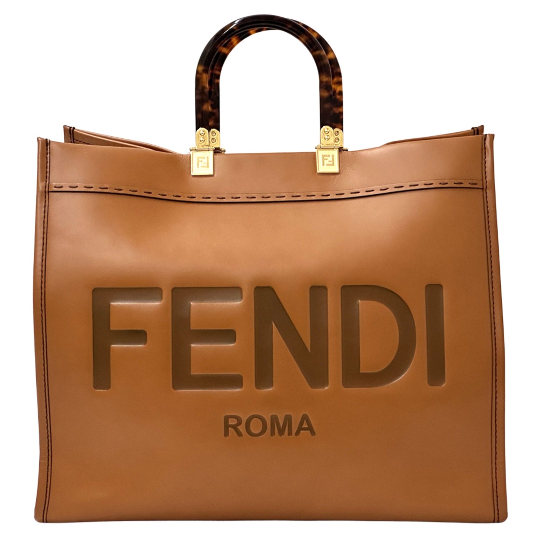 Fendi bag leather handbag in Sunshine medium large capacity, size.