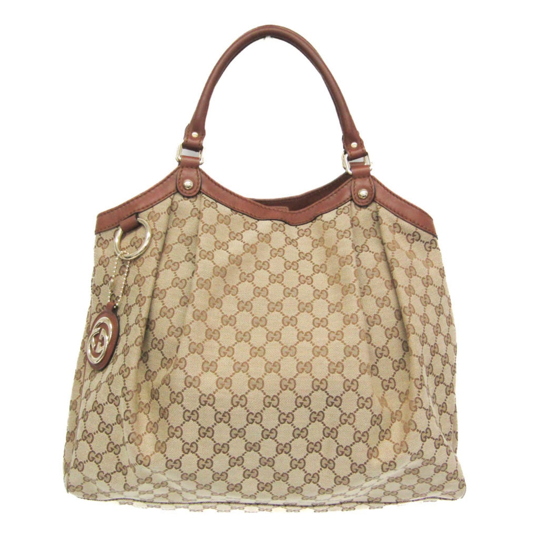 Gucci Sukey Leather,GG Canvas Handbag Beige,Brown