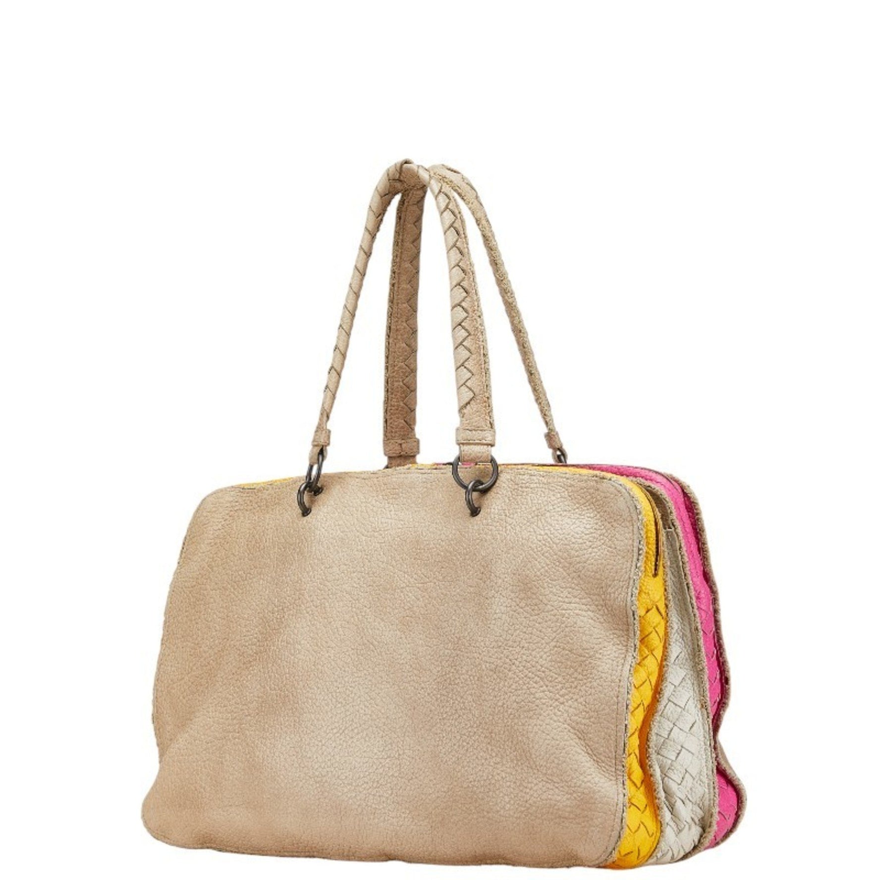 Bottega Veneta Intrecciato Handbag in Beige and Multicolored Leather