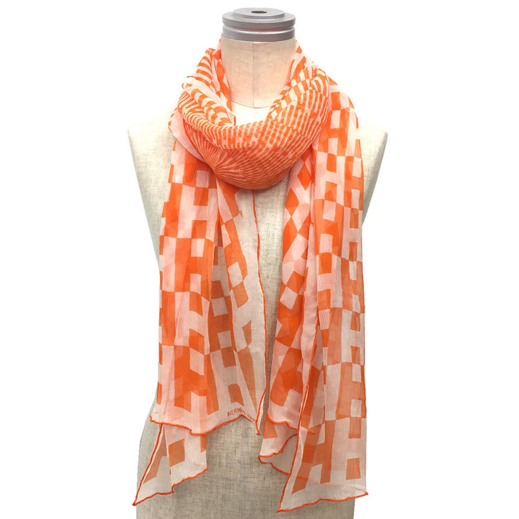 HERMES OP'H long scarf stole silk chiffon 100%