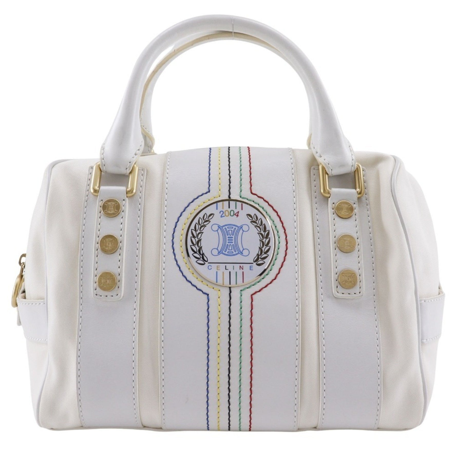 CELINE Boston Handbag, 2004 Athens Olympics Limited Edition, Nylon Canvas x Leather, Mini Boston