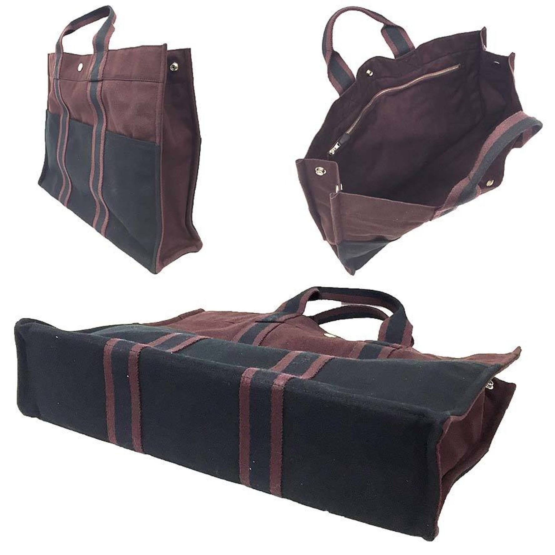HERMES Foul Tou MM Tote Bag, Hand Tote, Bordeaux x Black.