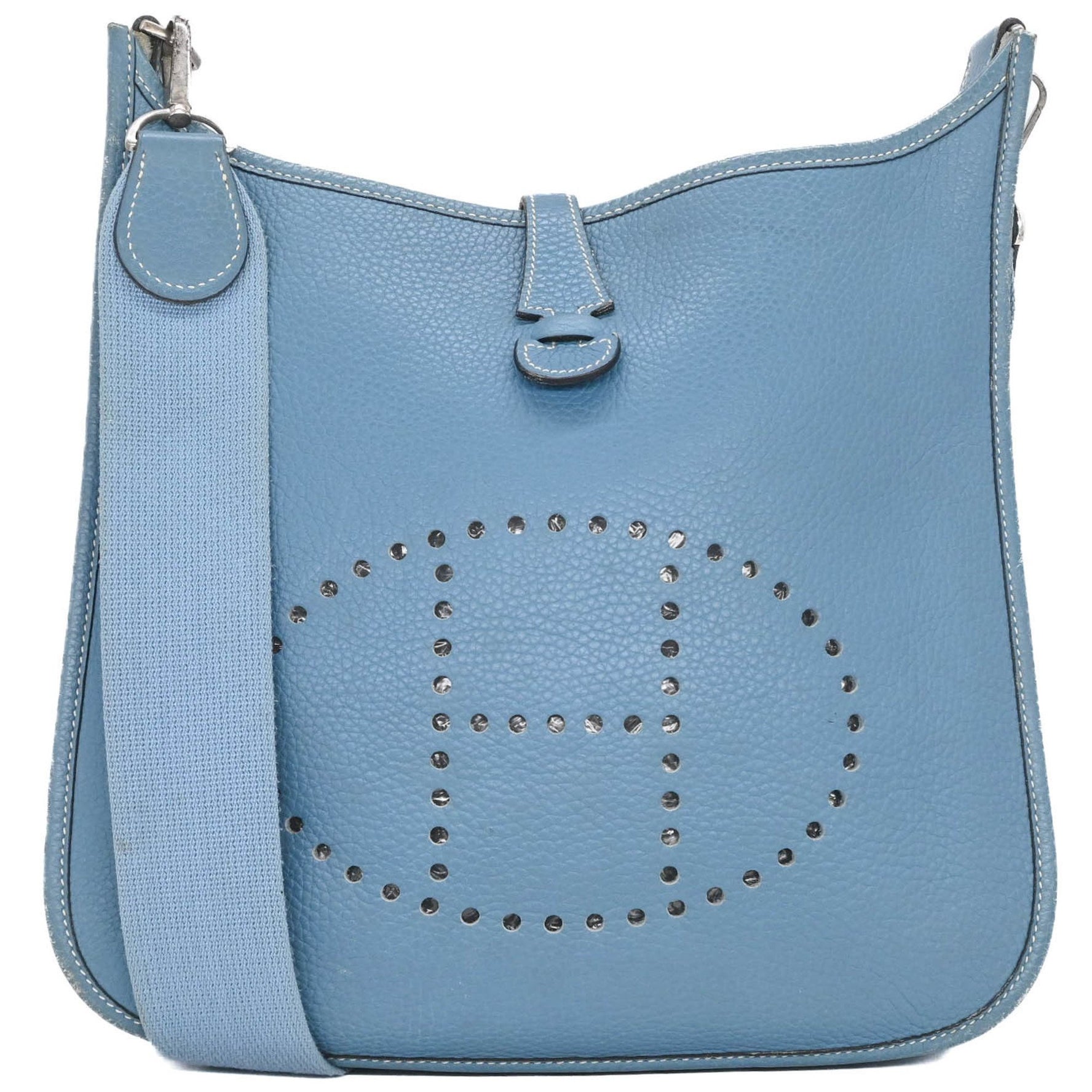 HERMES Evelyn Shoulder Bag in Taurillon Clemence Leather, Blue Jean, #□I
