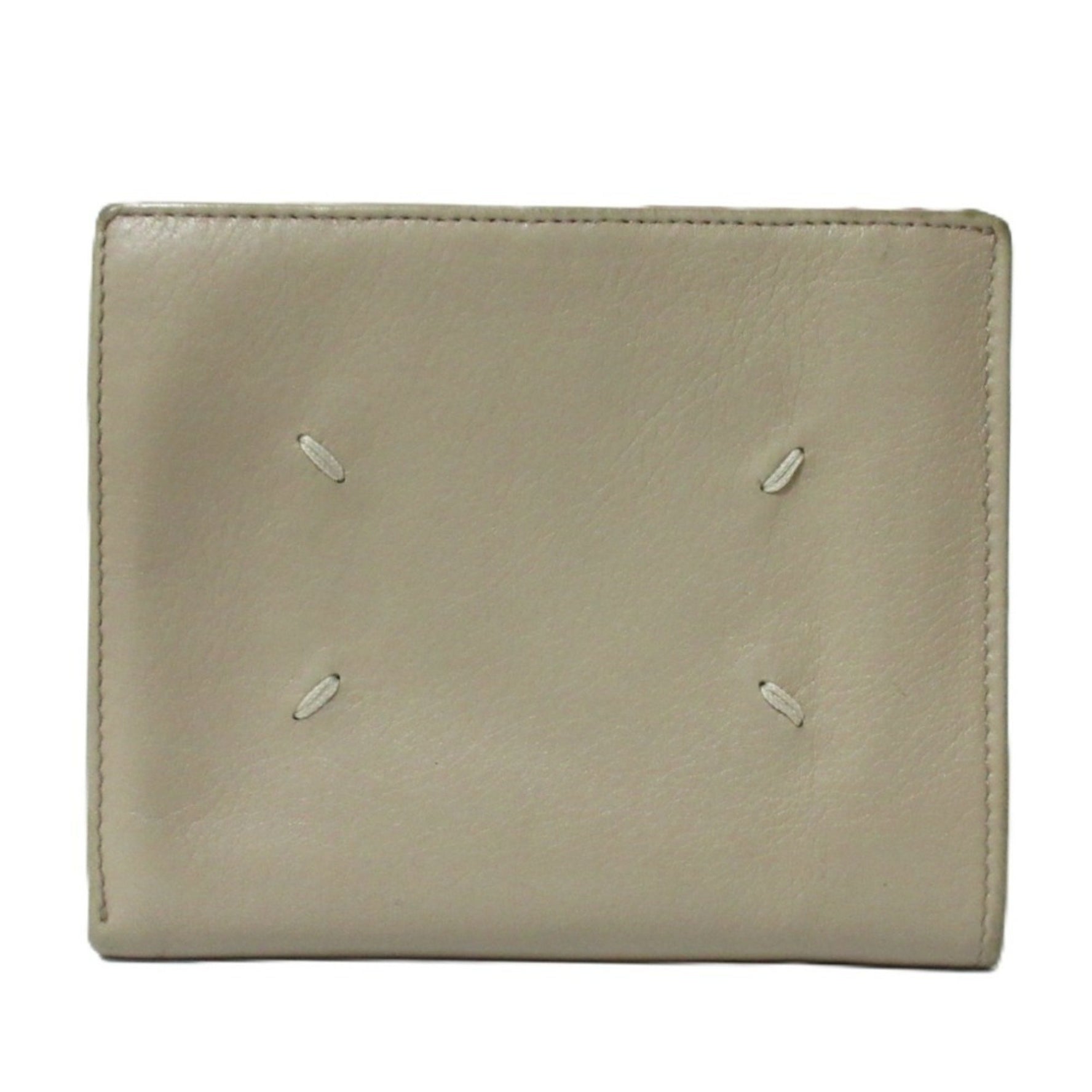 Maison Margiela 11 Leather Bi-fold Wallet Compact S55UI0188 Beige Men's