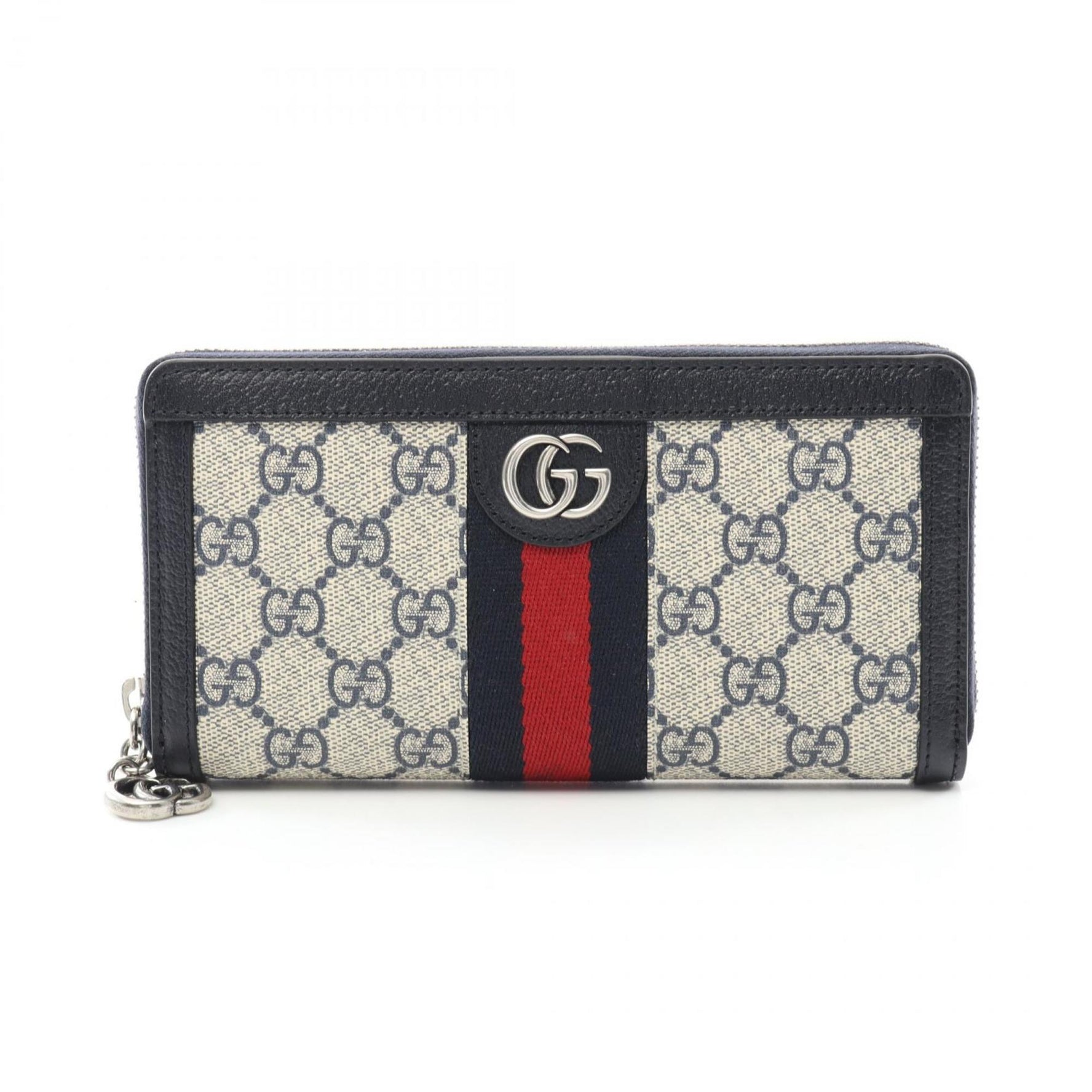 GUCCI Ophidia GG Supreme Sherry Line Round Long Wallet Coated Canvas Leather Beige Navy Multicolor