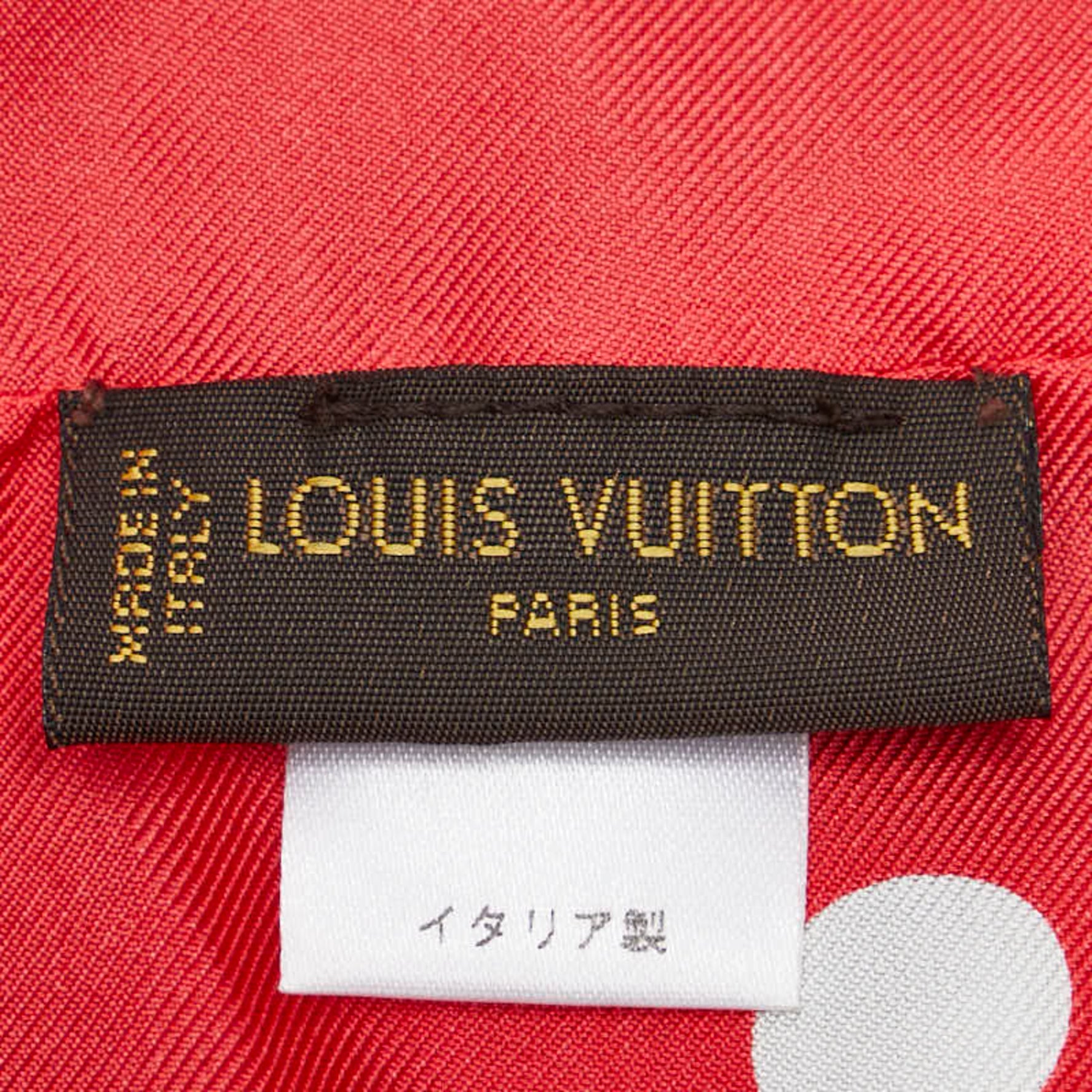 Louis Vuitton Leopard Dot Scarf Muffler Snood Red Navy Silk