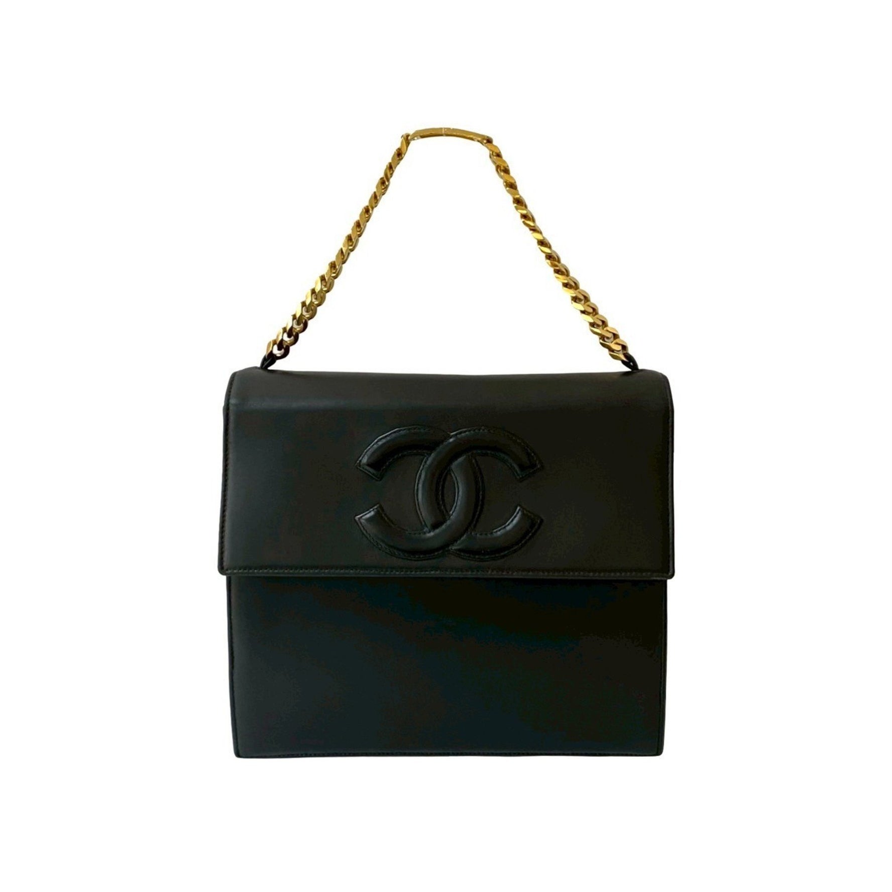 CHANEL Coco Mark Lambskin Leather Genuine Chain Handbag Mini Tote Bag