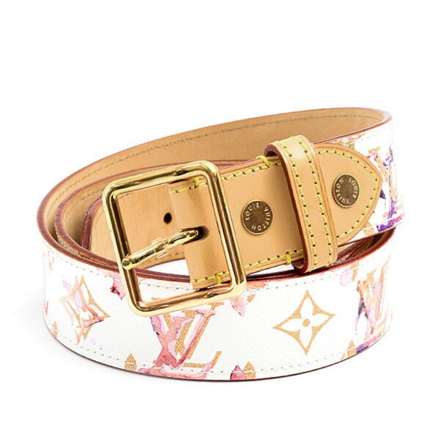 Louis Vuitton Belt Monogram Watercolor Santur, Size 95, 38, Blanc