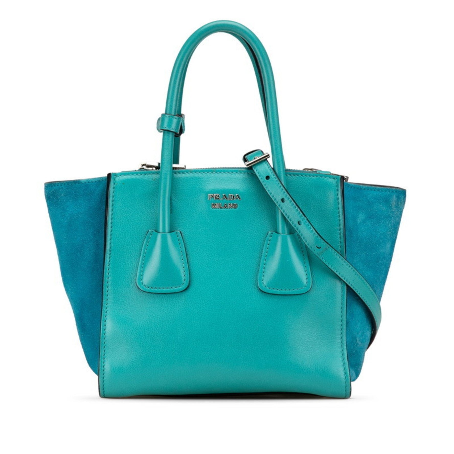 Prada handbag shoulder bag blue leather suede
