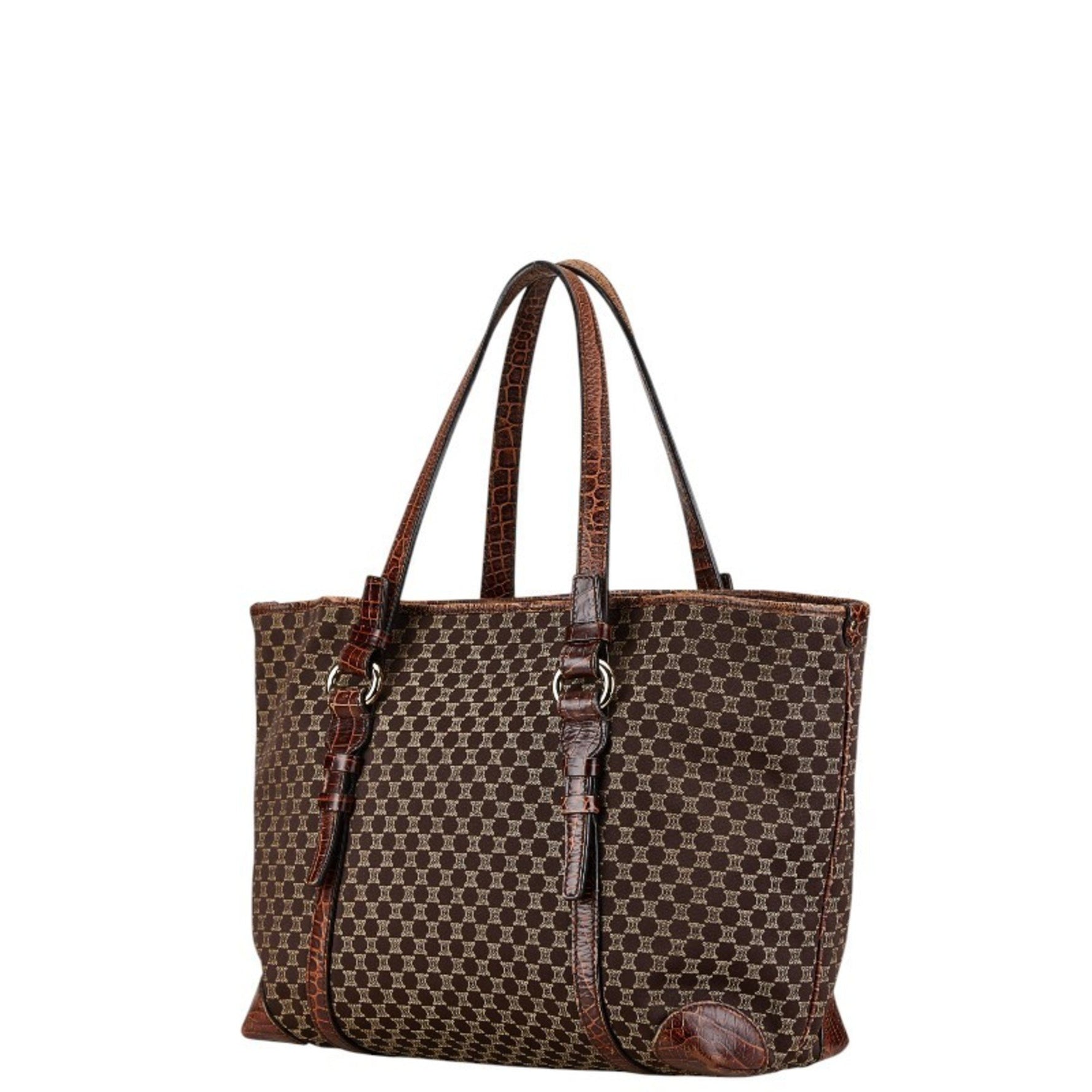 Celine Macadam Crocodile Embossed Tote Bag Shoulder Canvas Leather