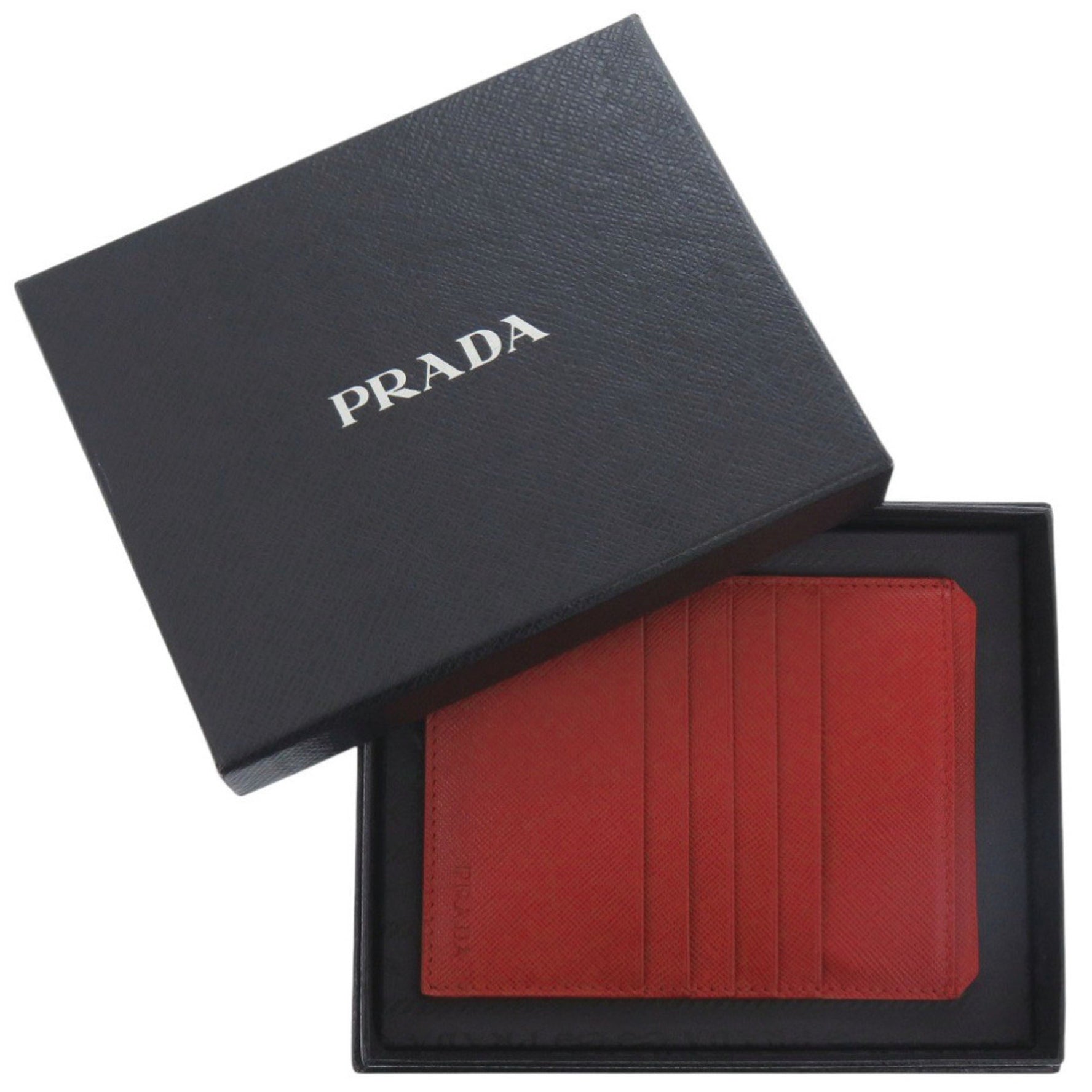 Prada Saffiano Leather Red Card Case 0780