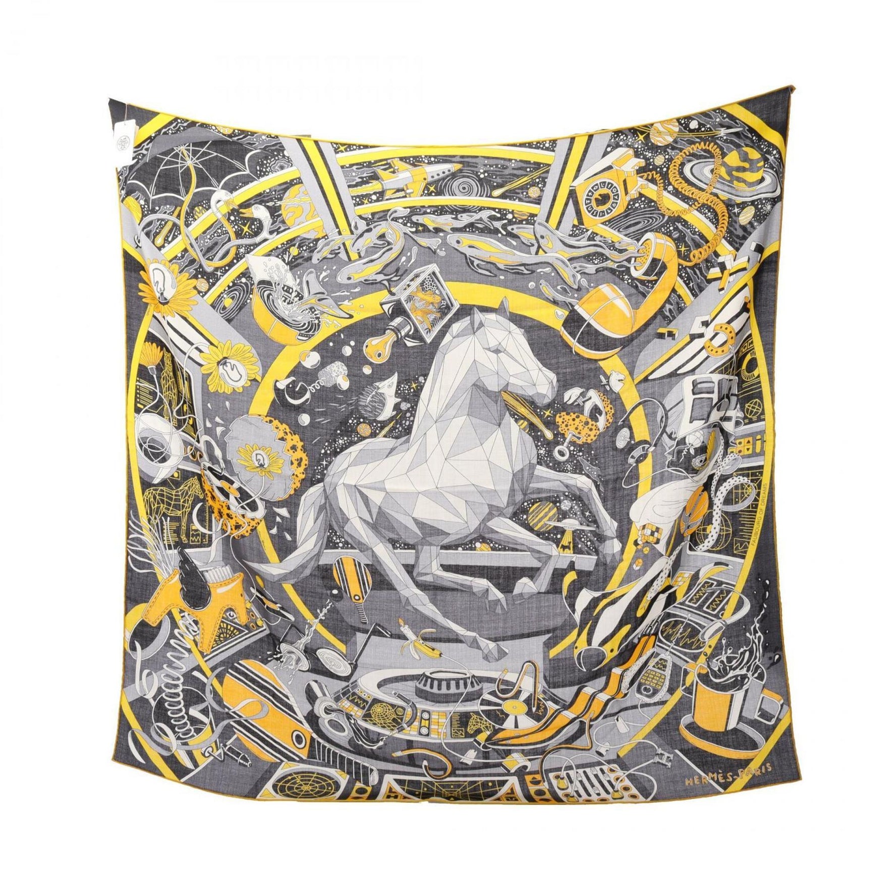 Hermès HERMES Carré 100 Faubourg of Dreams Scarf, Silk, Cashmere, Gray/Multicolor
