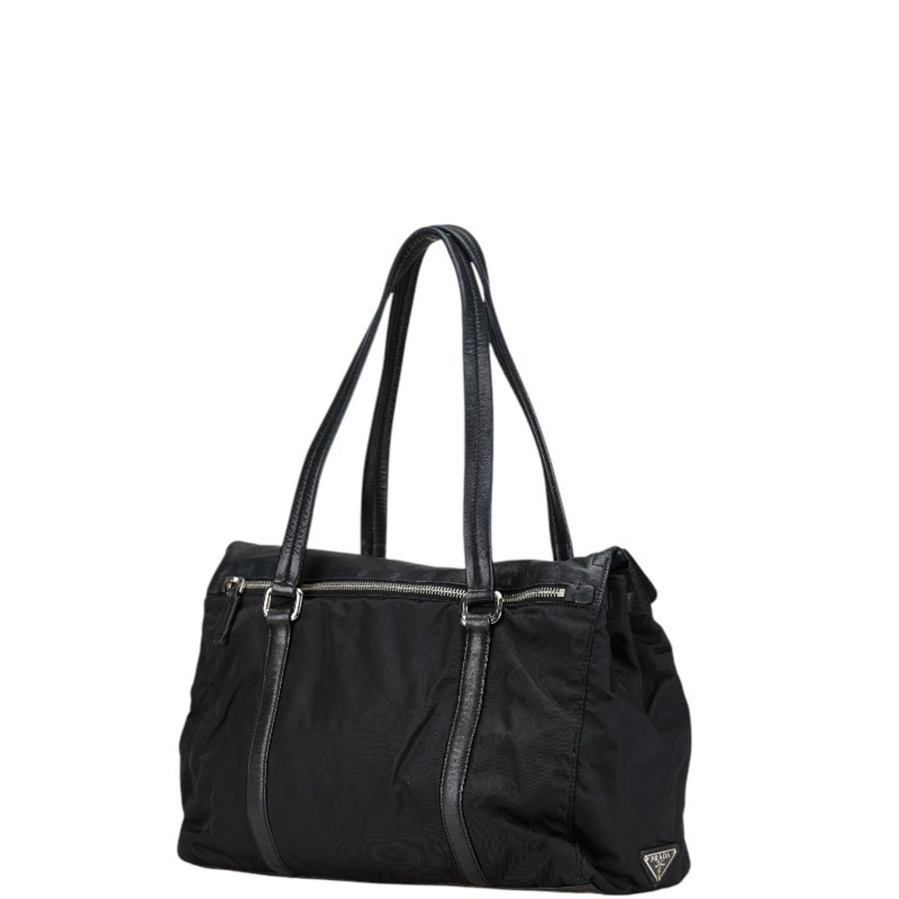 Prada Triangle Plate Tote Bag Shoulder Nylon Leather