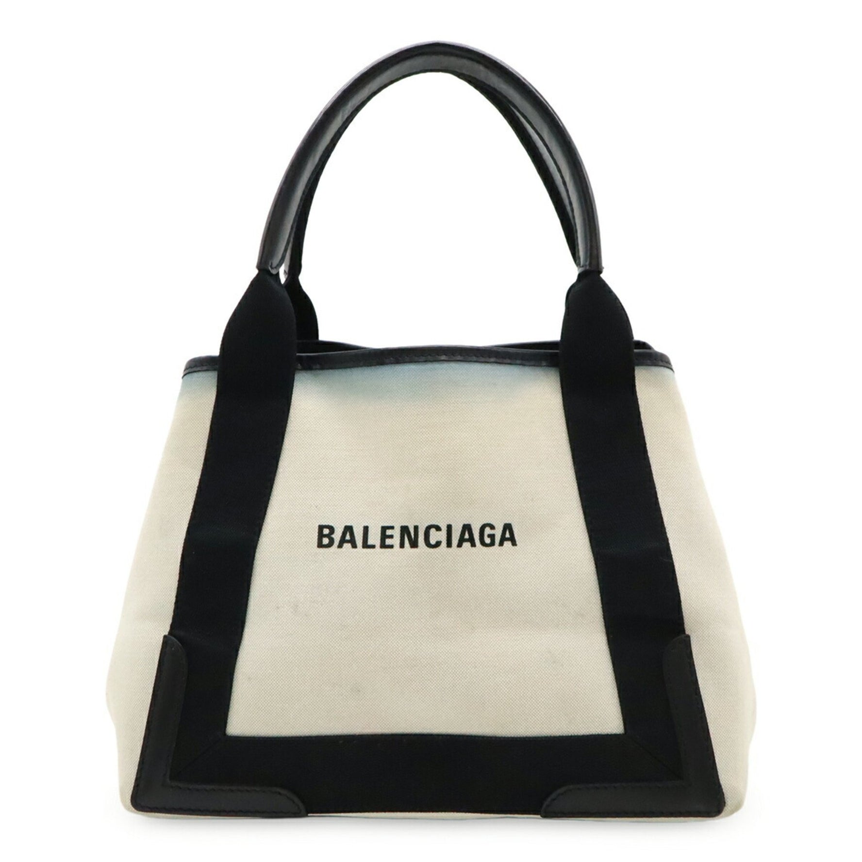 BALENCIAGA Navy Cabas S Tote Bag, Handbag, Canvas, Leather, Natural Pouch Not Included