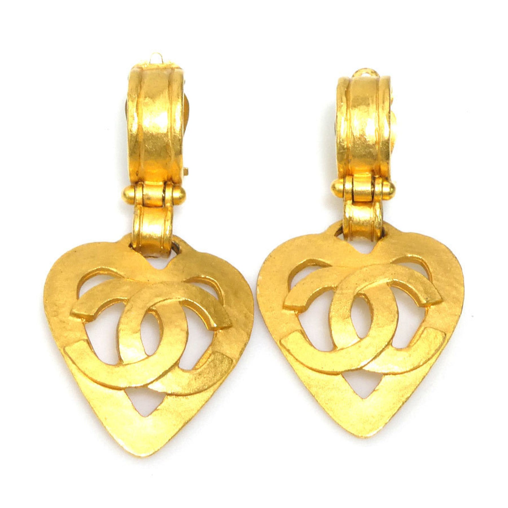 CHANEL Coco Mark Heart Metal Earrings