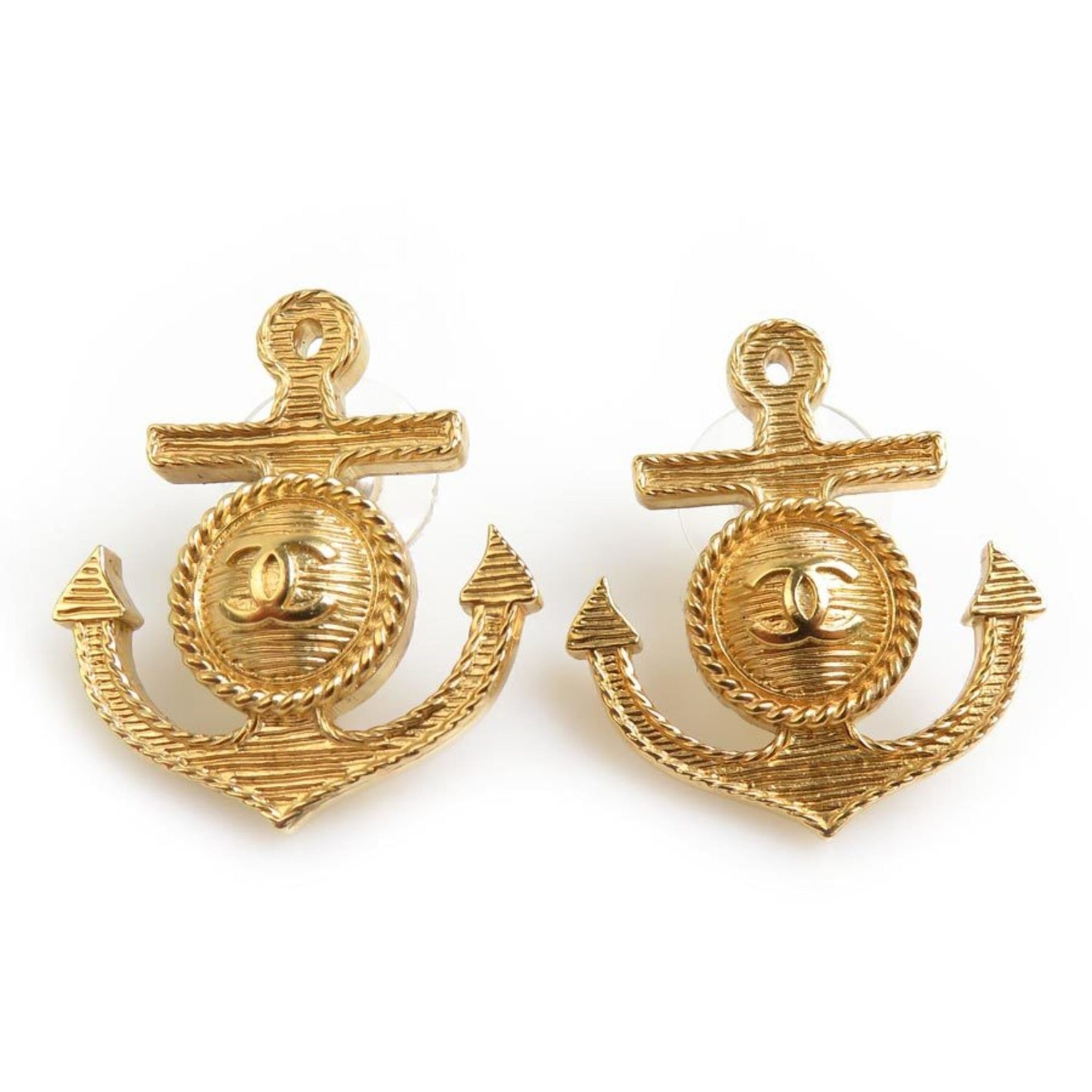 CHANEL Coco Mark Anchor Metal Earrings
