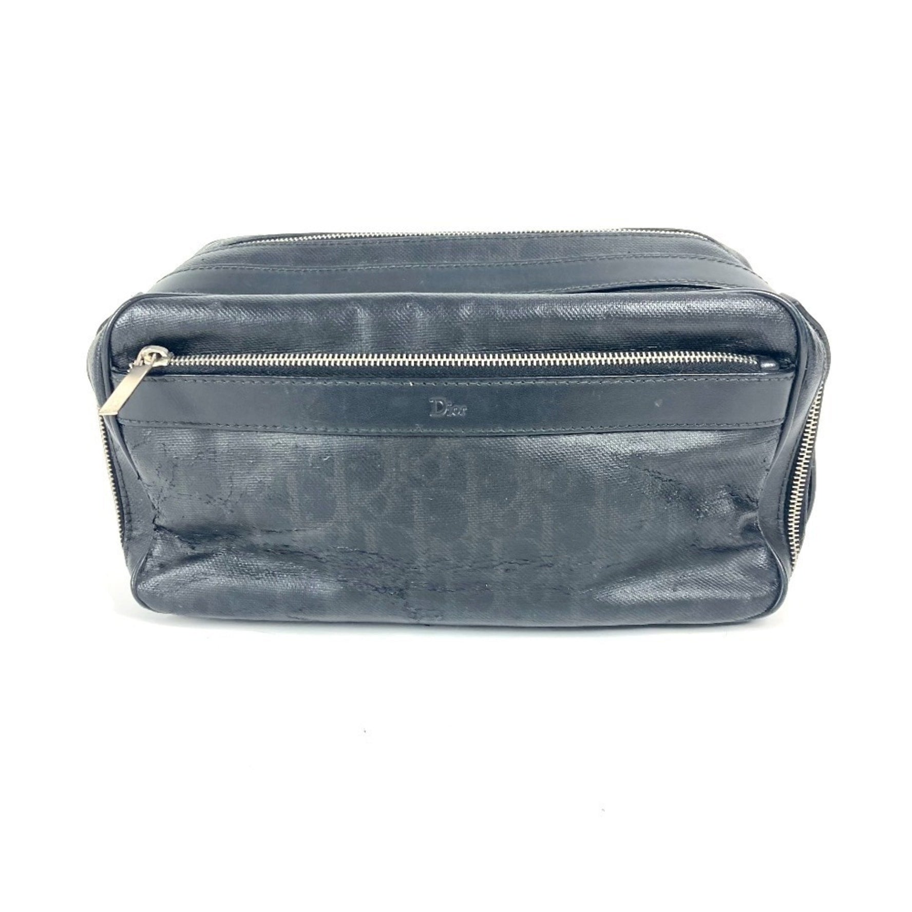 Christian Dior Dior Trotter Logo Pouch Clutch Bag Second Leather Coated Canvas Men's