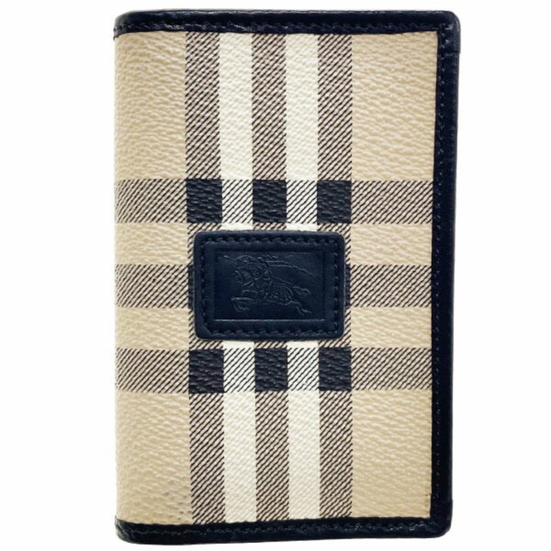 Burberry Business Card Holder PVC Leather Beige Black Burberrys Horse Mark