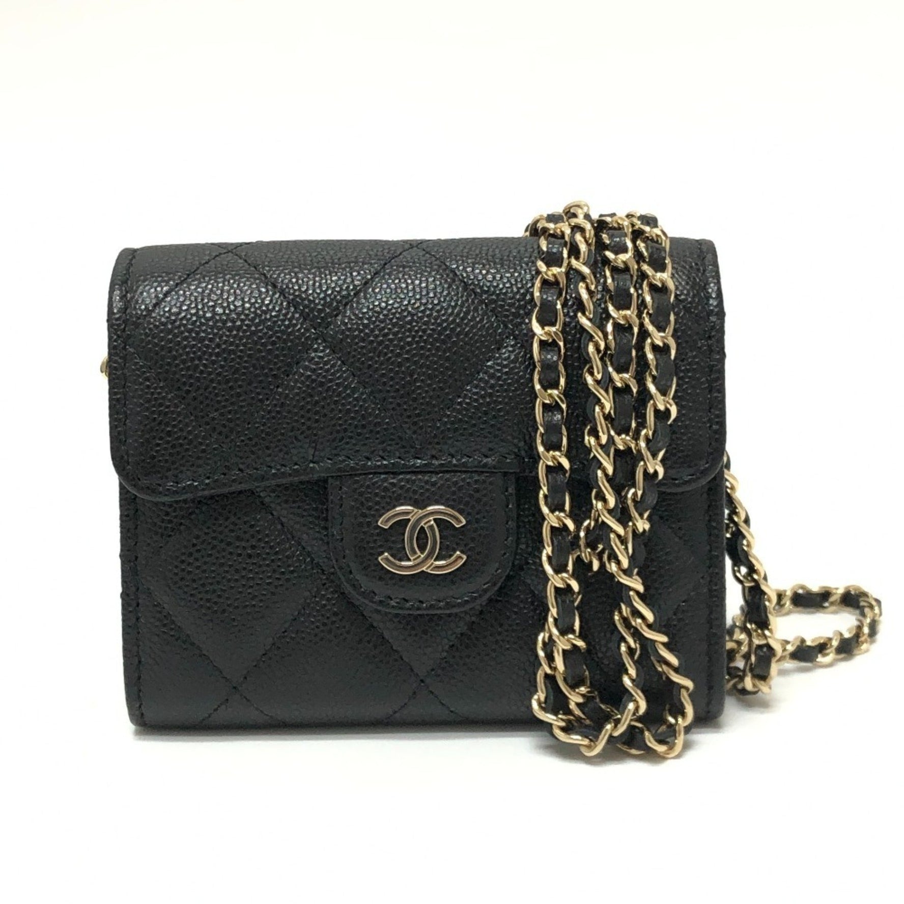 CHANEL Coco Mark Matelasse Chain Wallet Pochette Shoulder Bag Caviar Skin