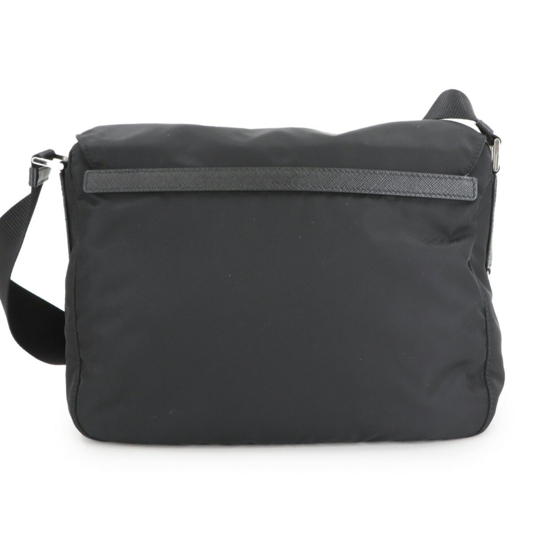 Prada Shoulder Bag in Nylon, Saffiano Leather, Nero Silver Hardware (1BD953)