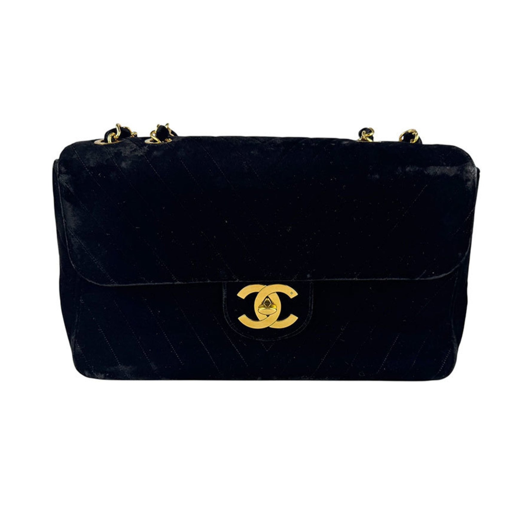 CHANEL Shoulder Bag Velvet Gold