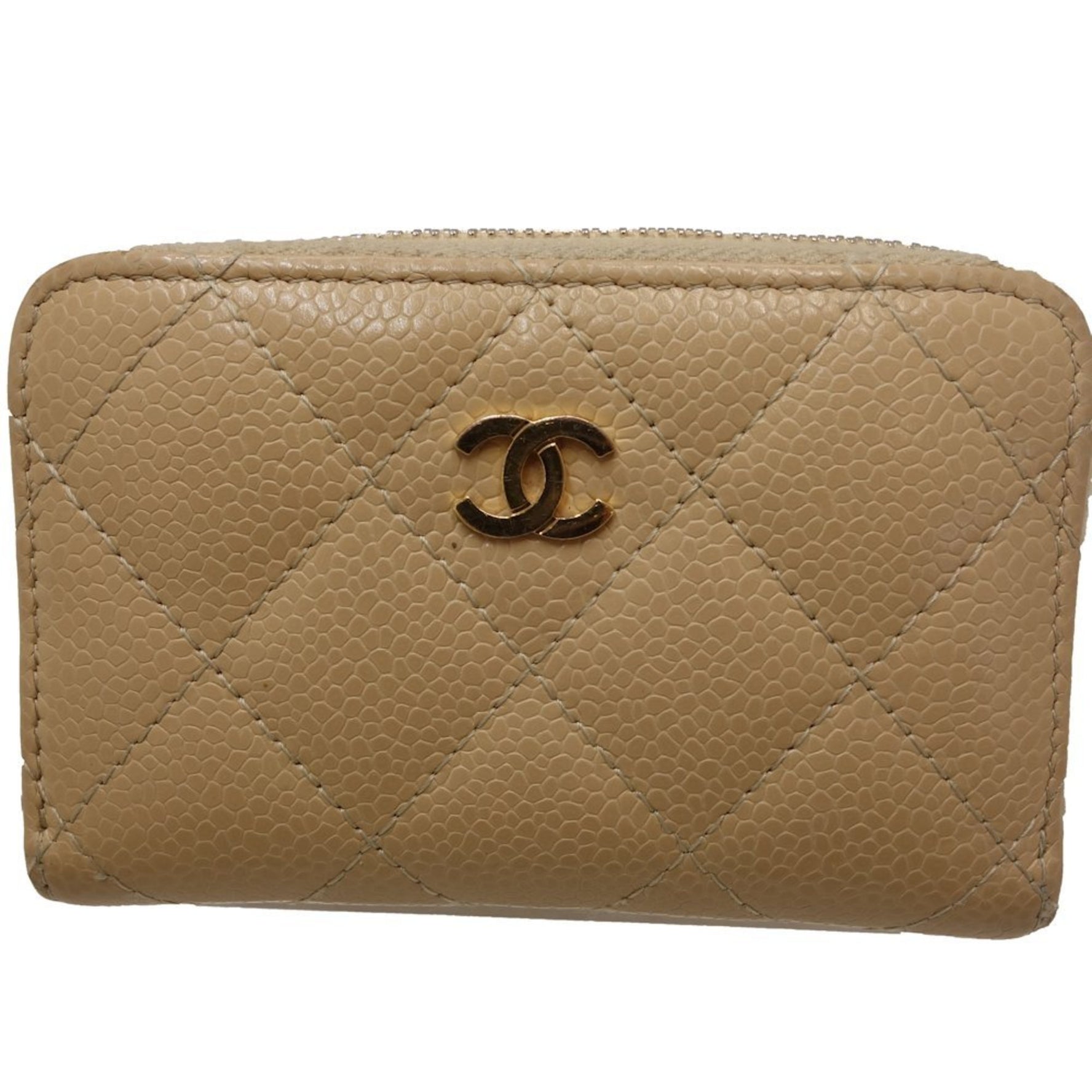 CHANEL Matelasse Coin Purse Case Caviar Skin Beige