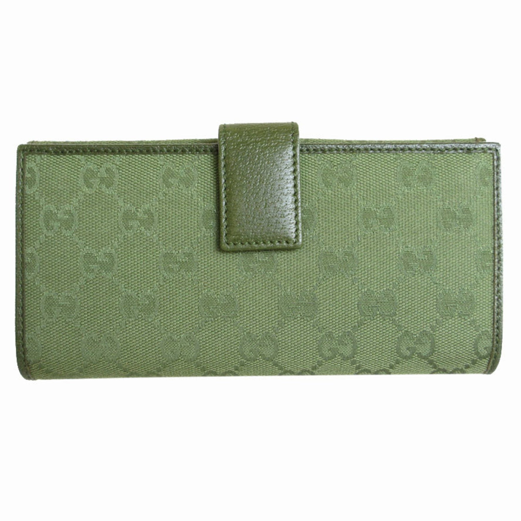 GUCCI Bi-fold long wallet GG canvas khaki green silver